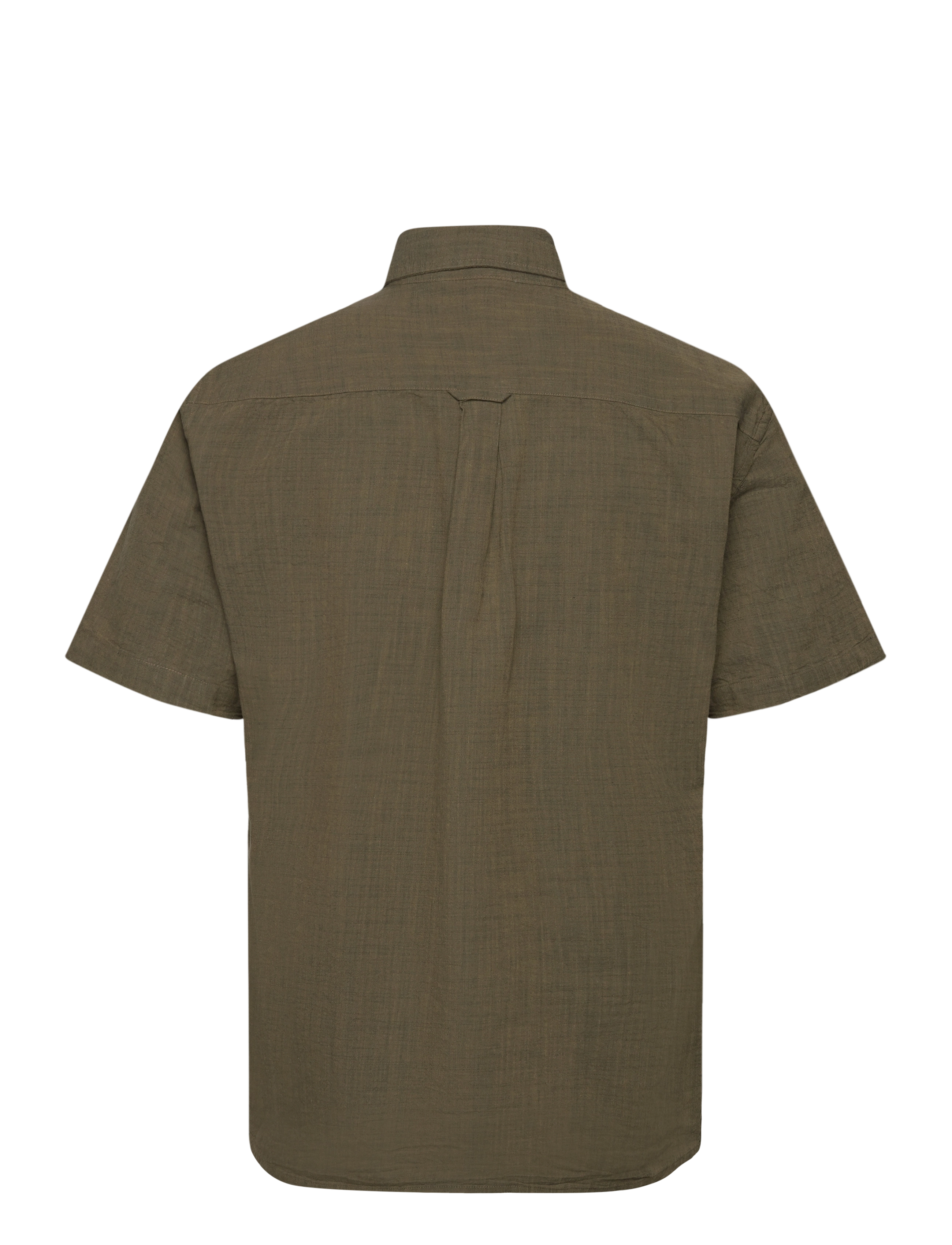 Knowledge Cotton Apparel - Regular linen look short sleeve shi - burned olive - 1