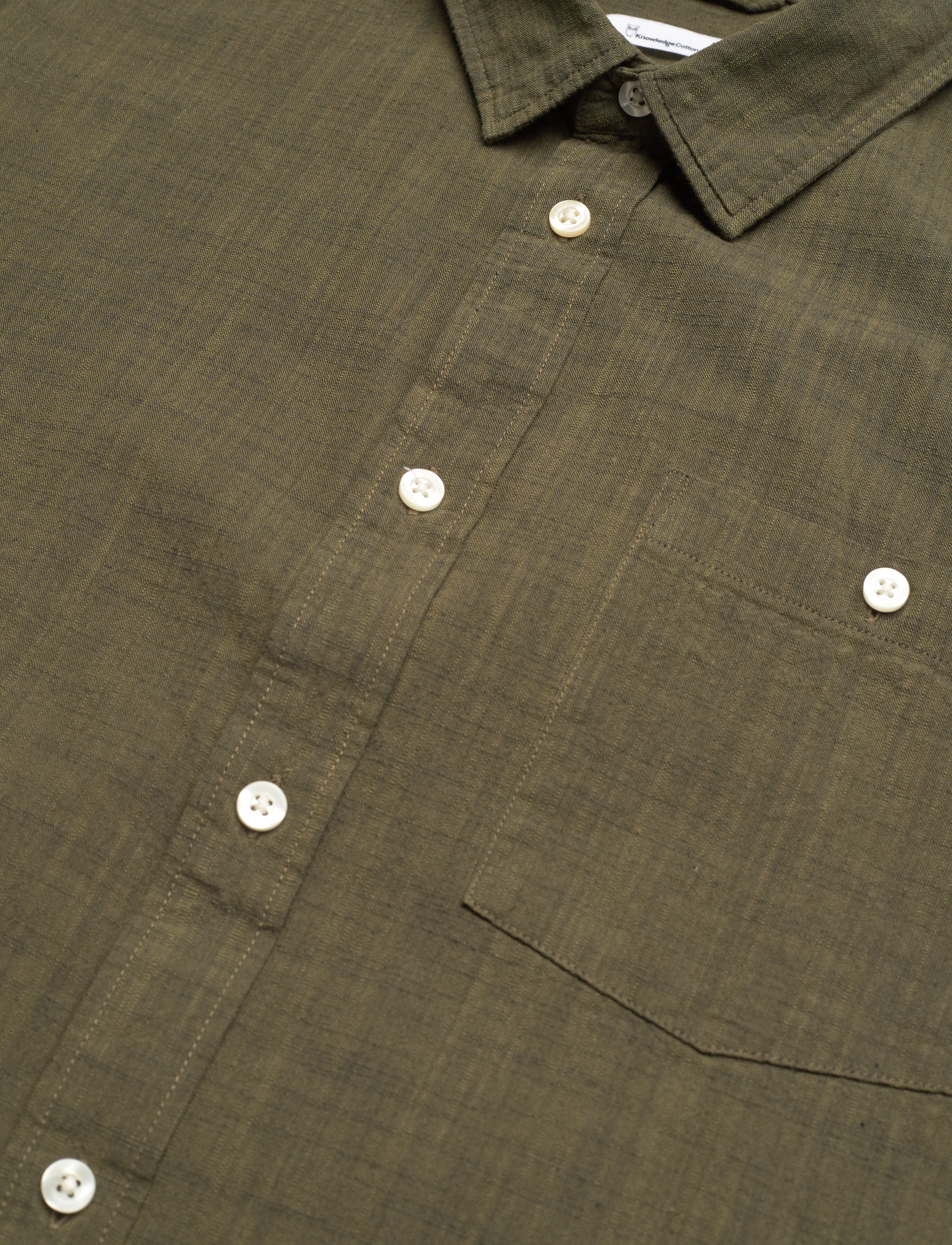 Knowledge Cotton Apparel - Regular linen look short sleeve shi - burned olive - 3