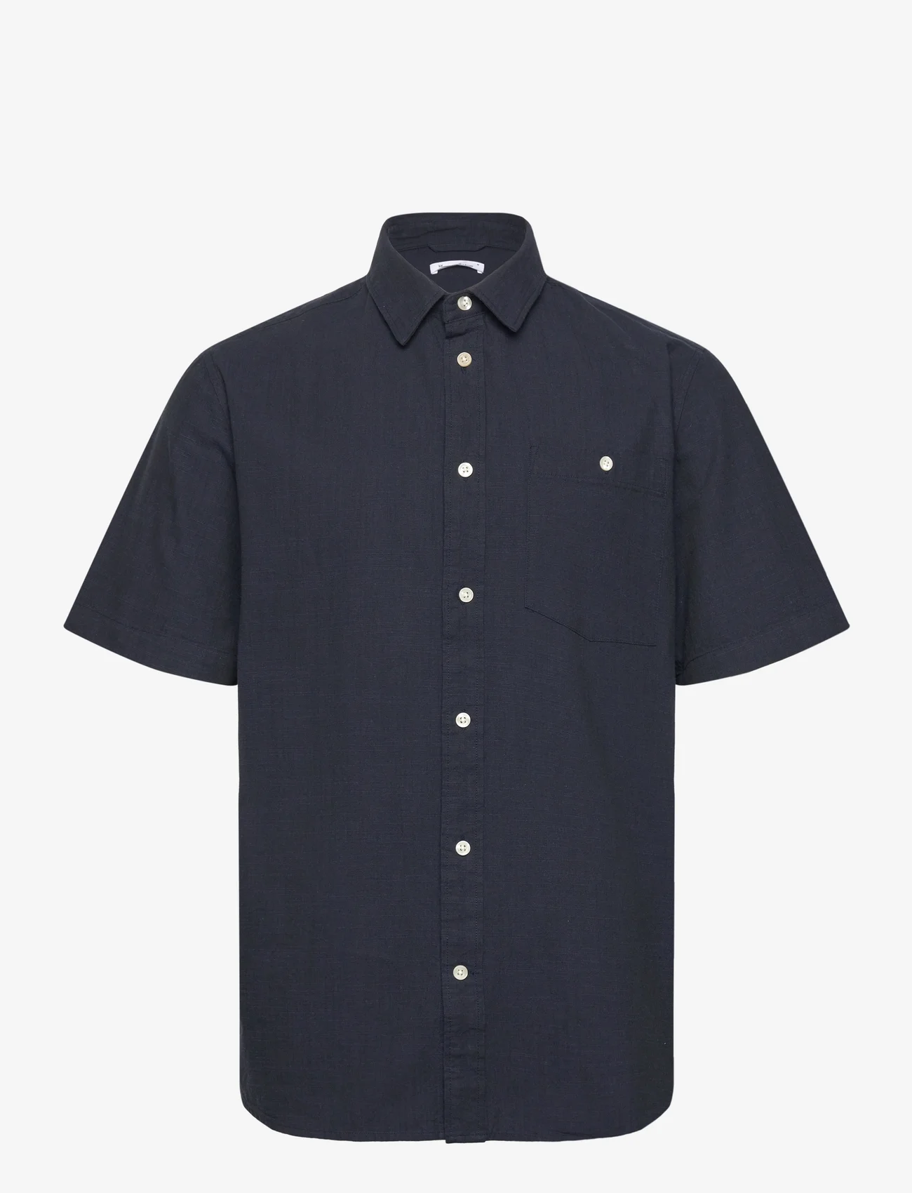 Knowledge Cotton Apparel - Regular linen look short sleeve shi - kortärmade t-shirts - total eclipse - 0
