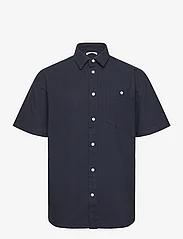 Knowledge Cotton Apparel - Regular linen look short sleeve shi - kortærmede t-shirts - total eclipse - 0