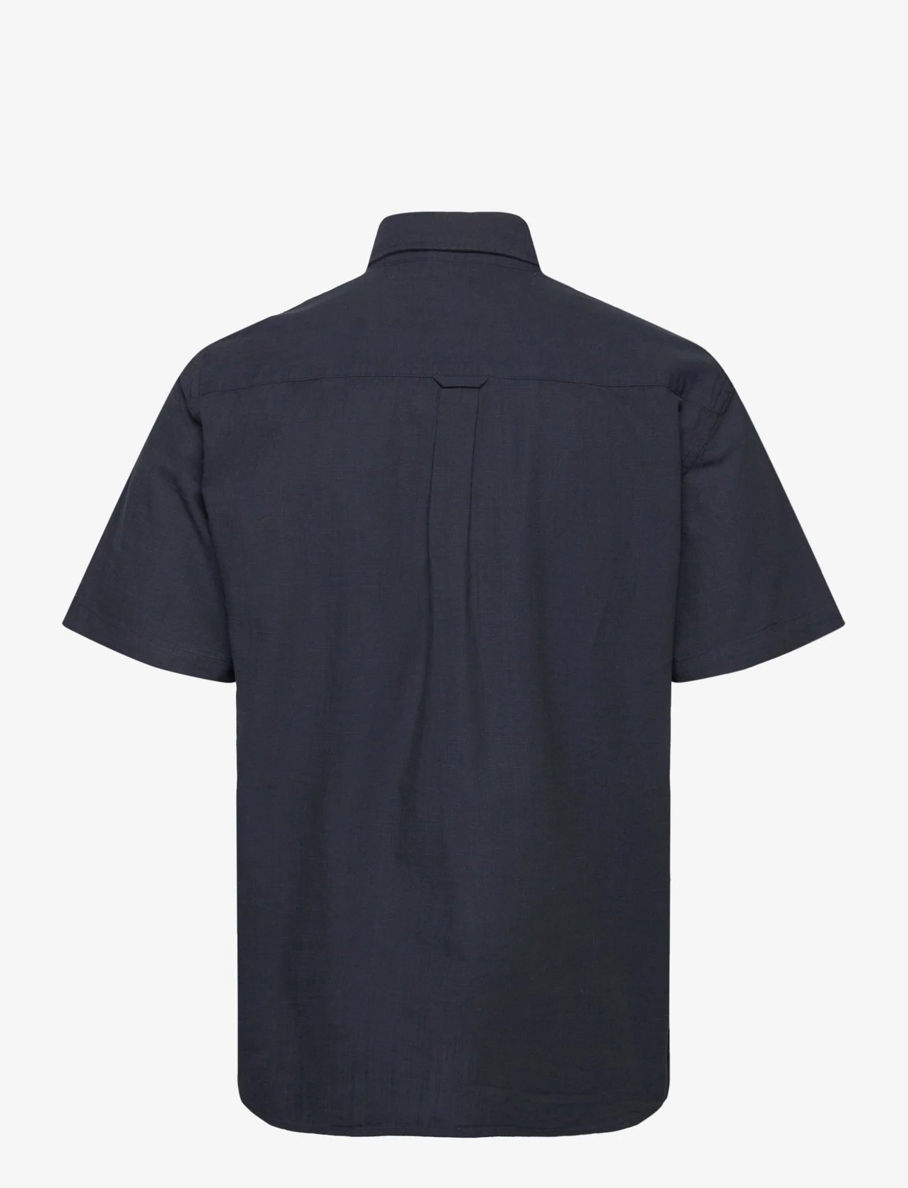 Knowledge Cotton Apparel - Regular linen look short sleeve shi - kortærmede t-shirts - total eclipse - 1