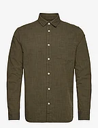 Regular linen look shirt GOTS/Vegan - BURNED OLIVE