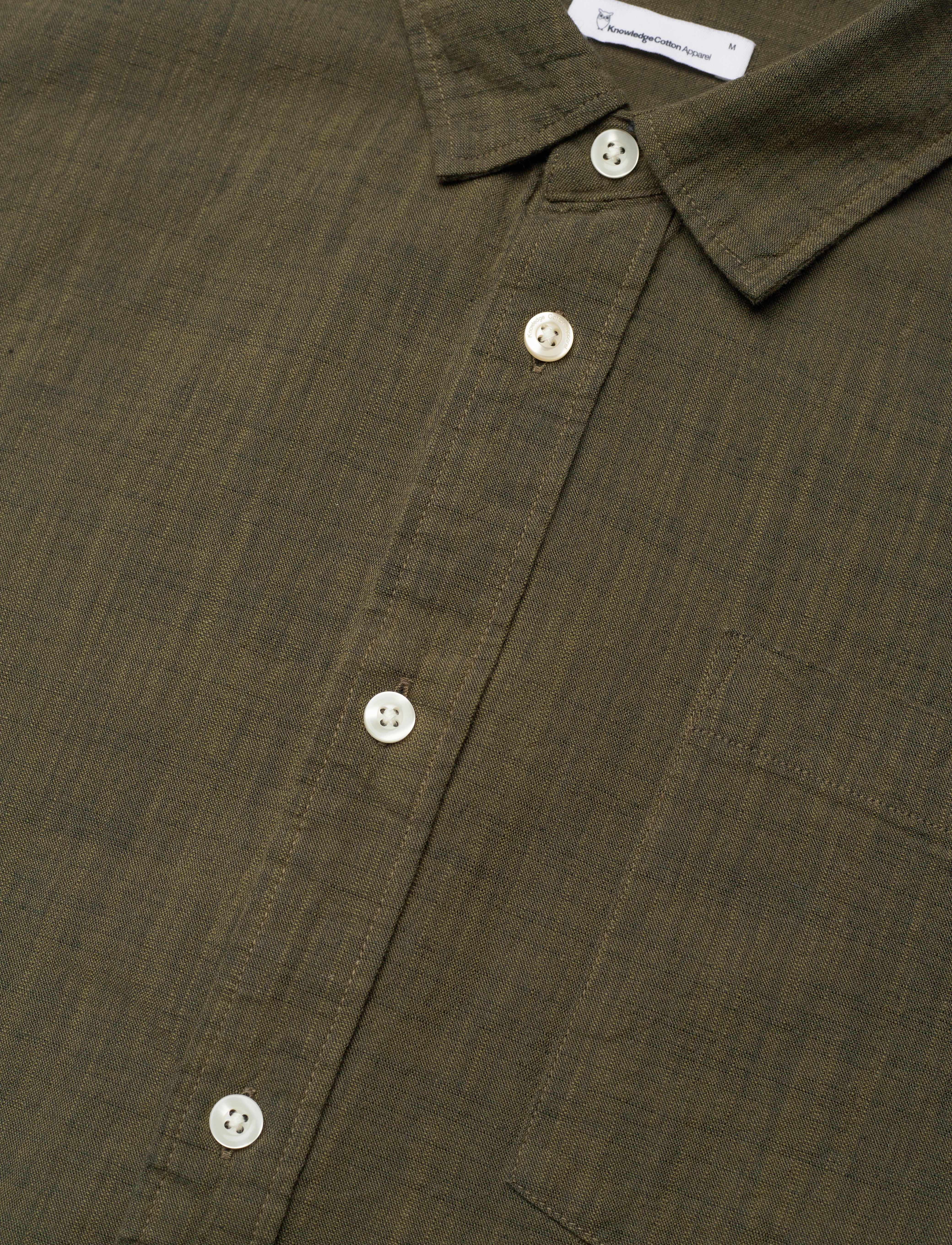 Knowledge Cotton Apparel - Regular linen look shirt GOTS/Vegan - burned olive - 3