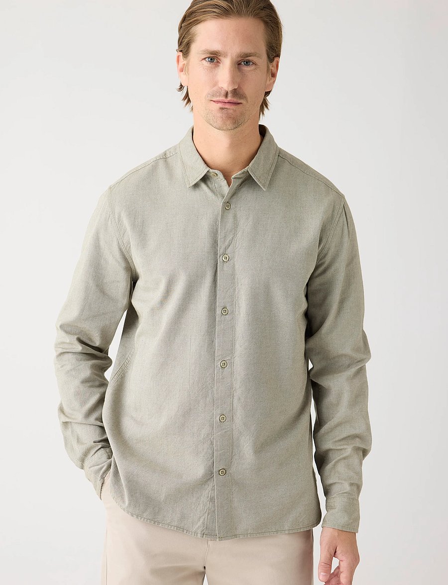 Knowledge Cotton Apparel - Dune light twill shirt - burned olive - 0
