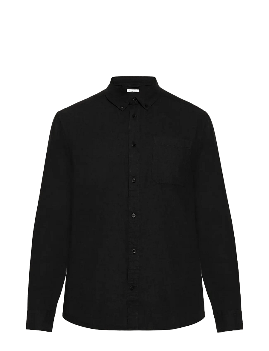 Knowledge Cotton Apparel - Dune regular merino shirt - freizeithemden - black jet - 0