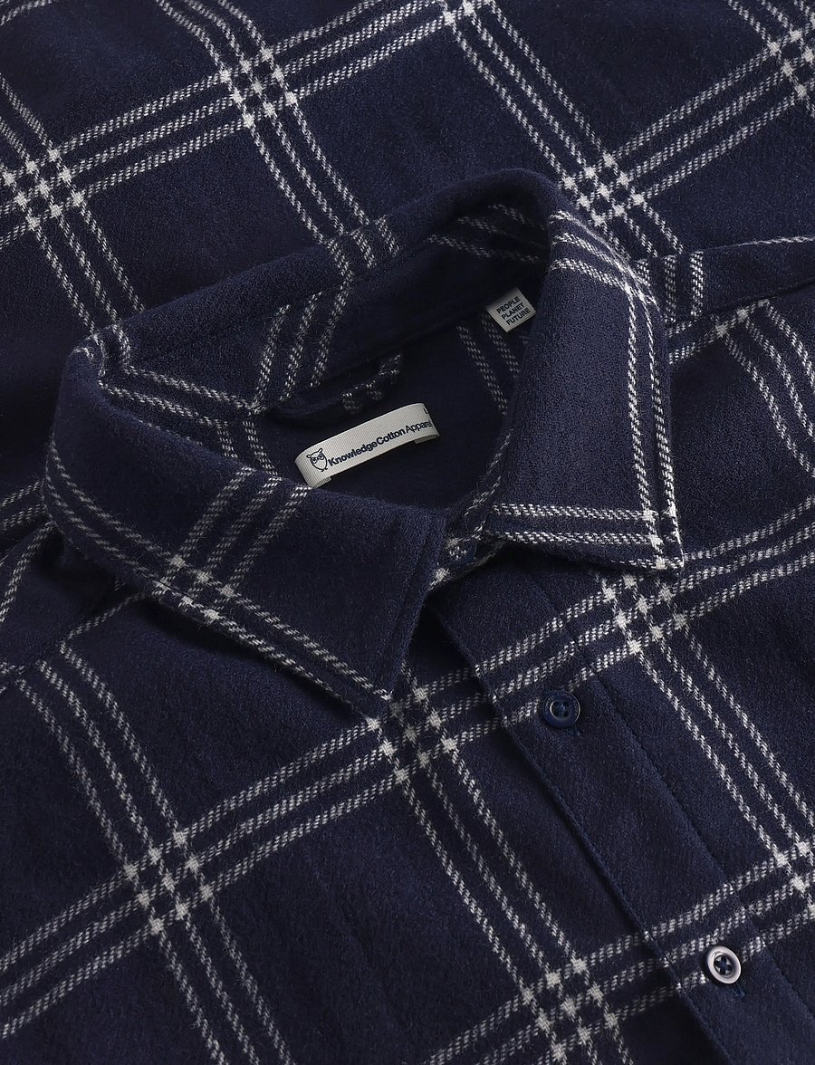 Knowledge Cotton Apparel - Merino Wool Checked Shirt RWS - blue check - 2