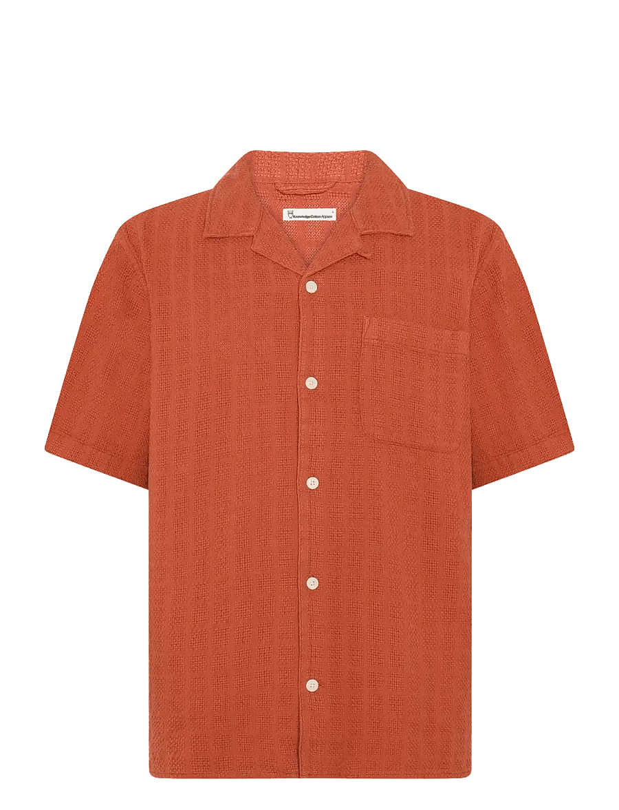 Knowledge Cotton Apparel - Structure short sleeve shirt - kurzarmhemden - burnt brick - 1