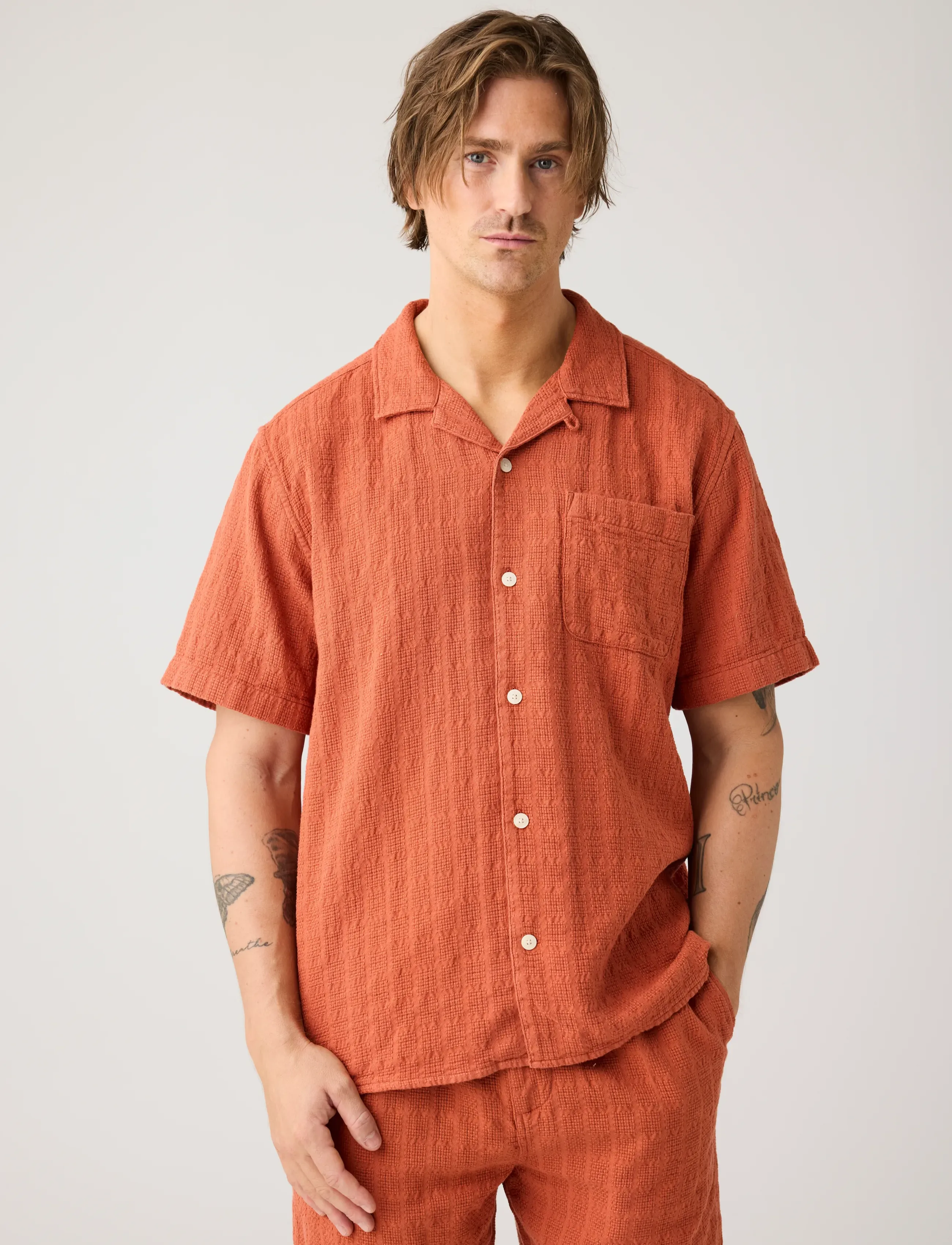 Knowledge Cotton Apparel - Structure short sleeve shirt - kortærmede t-shirts - burnt brick - 3