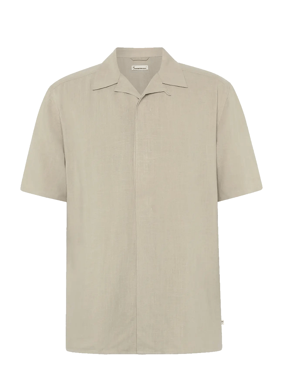 Knowledge Cotton Apparel - Moss relaxed linen blend short slee - kortærmede skjorter - light feather gray - 1
