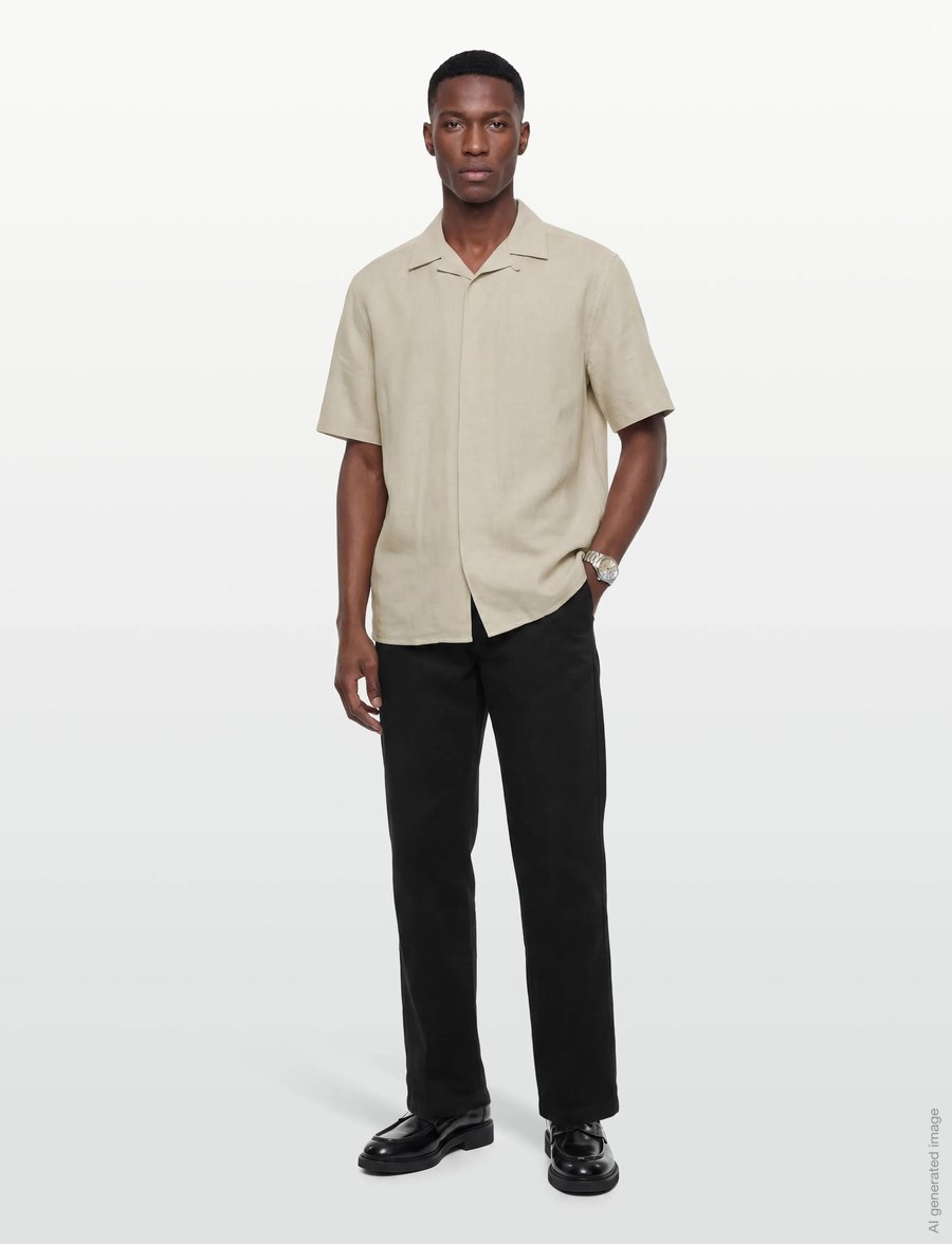 Knowledge Cotton Apparel - Moss relaxed linen blend short slee - kortærmede skjorter - light feather gray - 0