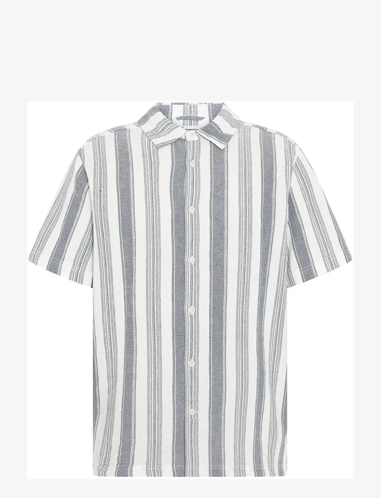Knowledge Cotton Apparel - Relaxed Stripe short sleeve shirt - short-sleeved shirts - blue stripe - 1