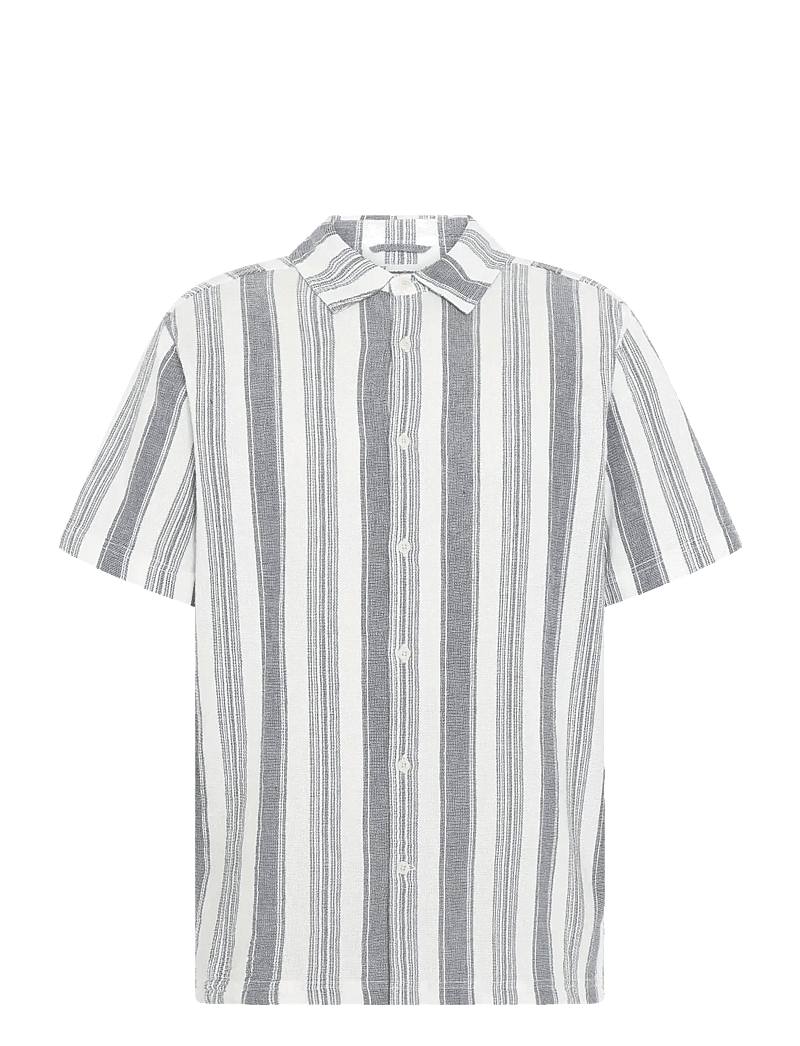 Knowledge Cotton Apparel - Relaxed Stripe short sleeve shirt - lühikeste varrukatega särgid - blue stripe - 1