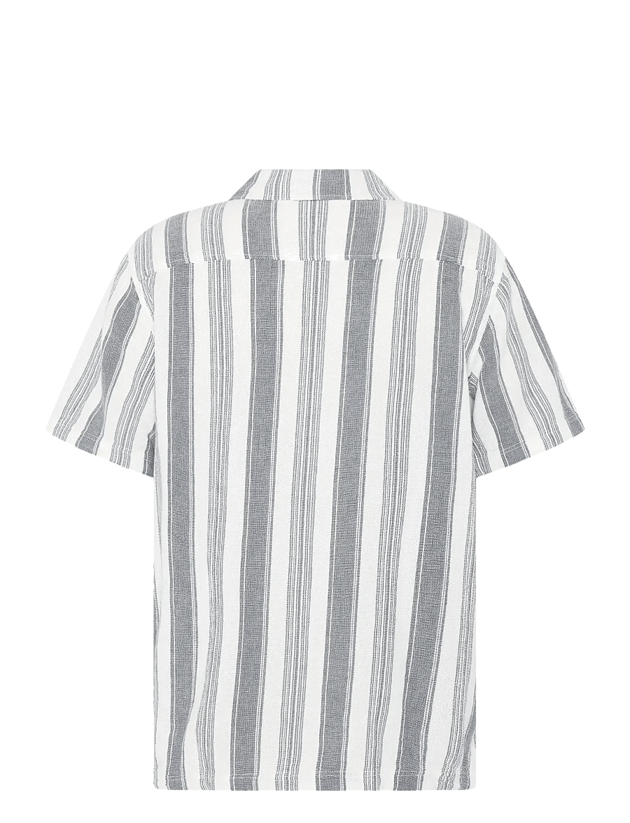 Knowledge Cotton Apparel - Relaxed Stripe short sleeve shirt - kortärmade skjortor - blue stripe - 2