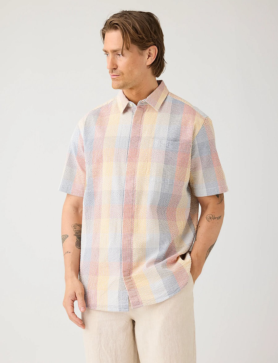 Knowledge Cotton Apparel - Relaxed seersucker short sleeve shi - lühikeste varrukatega särgid - multi check - 0