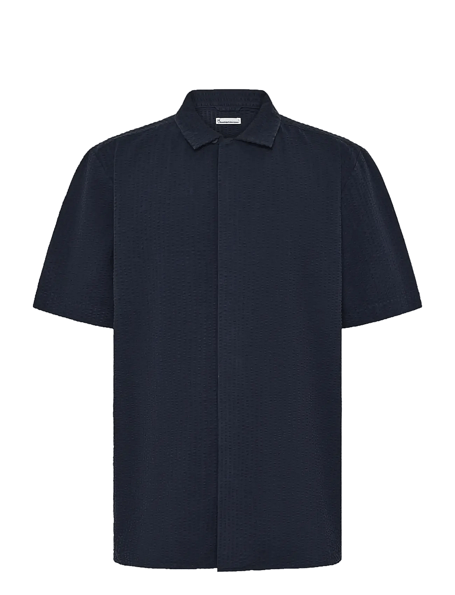 Knowledge Cotton Apparel - Relaxed seersucker short sleeve shi - lühikeste varrukatega särgid - night sky - 1