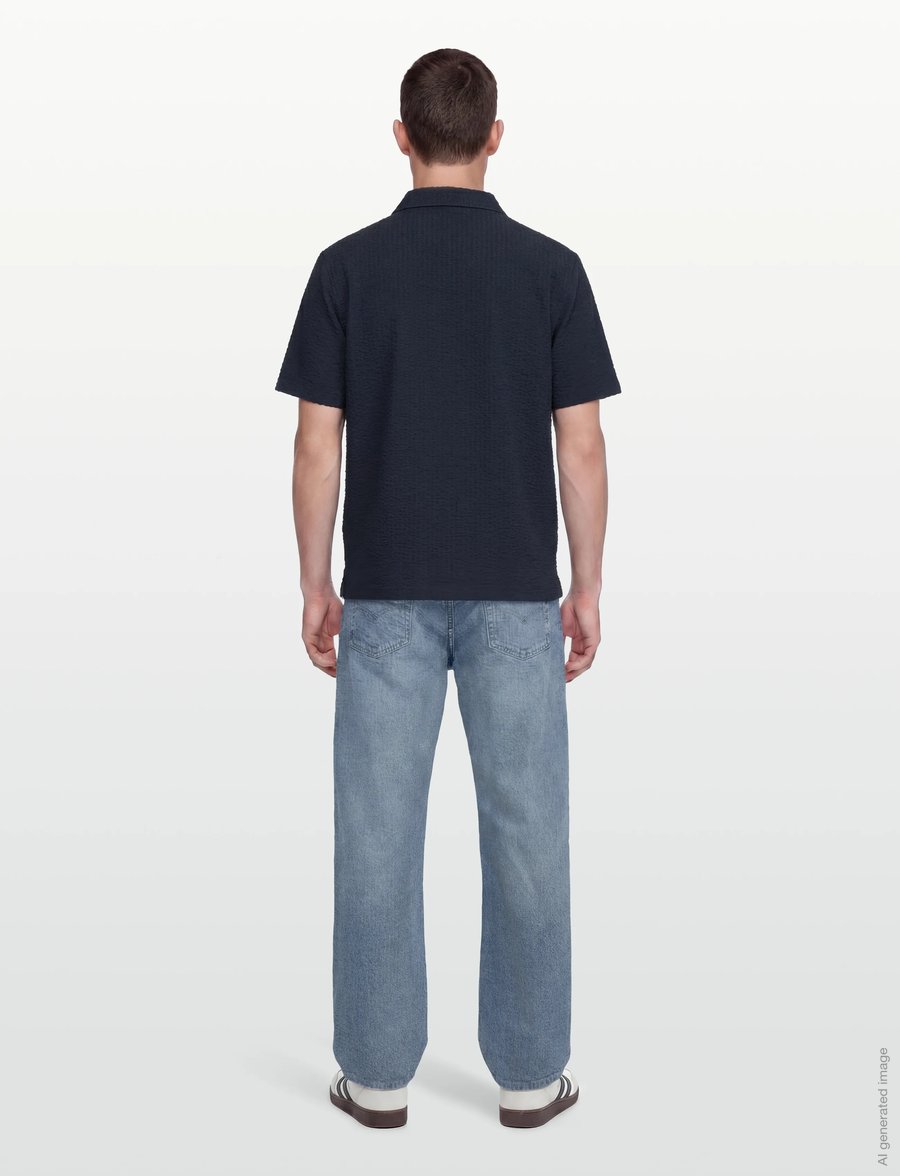 Knowledge Cotton Apparel - Relaxed seersucker short sleeve shi - lühikeste varrukatega särgid - night sky - 4