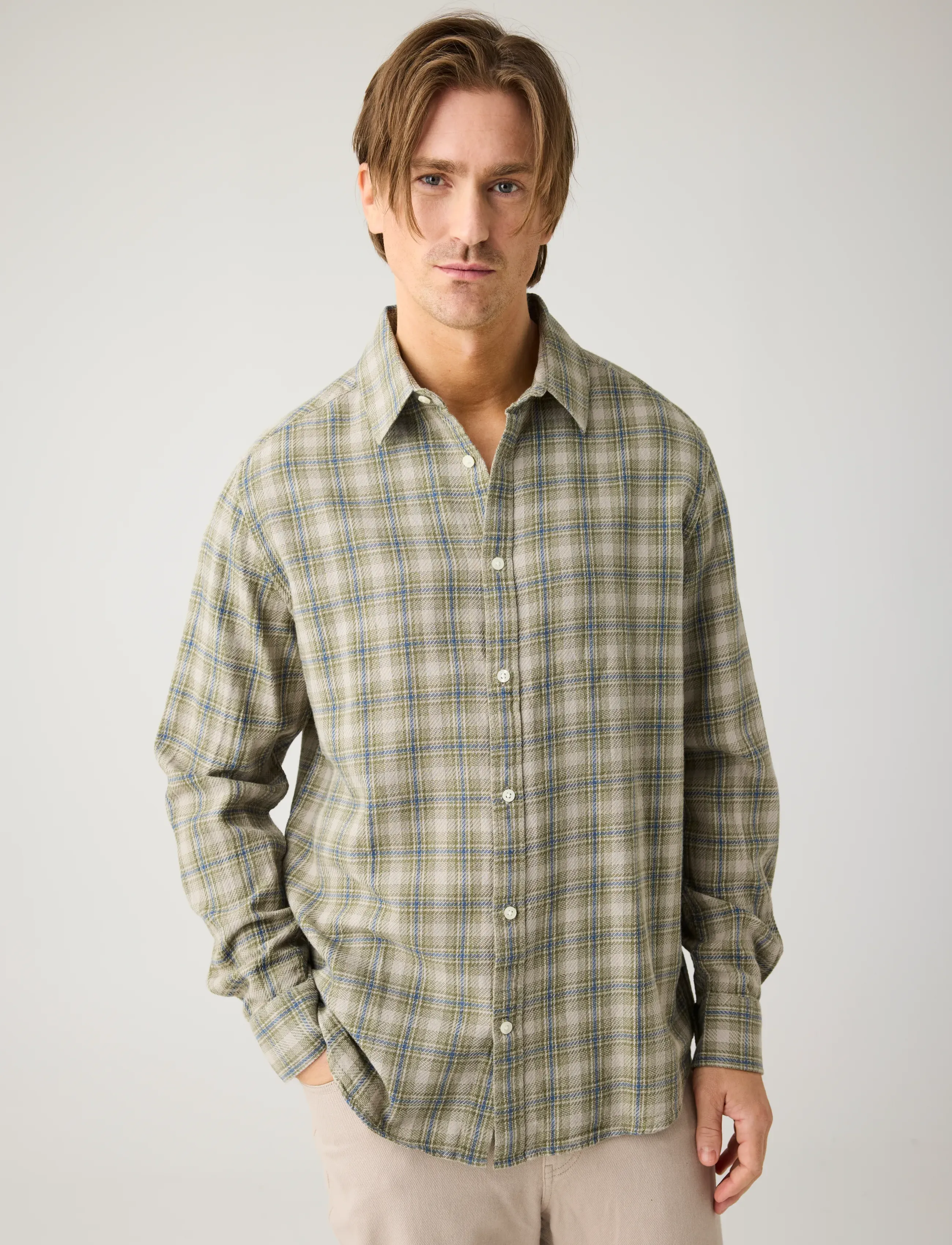 Knowledge Cotton Apparel Loose check shirt - Uus - BEIGE CHECK / multi