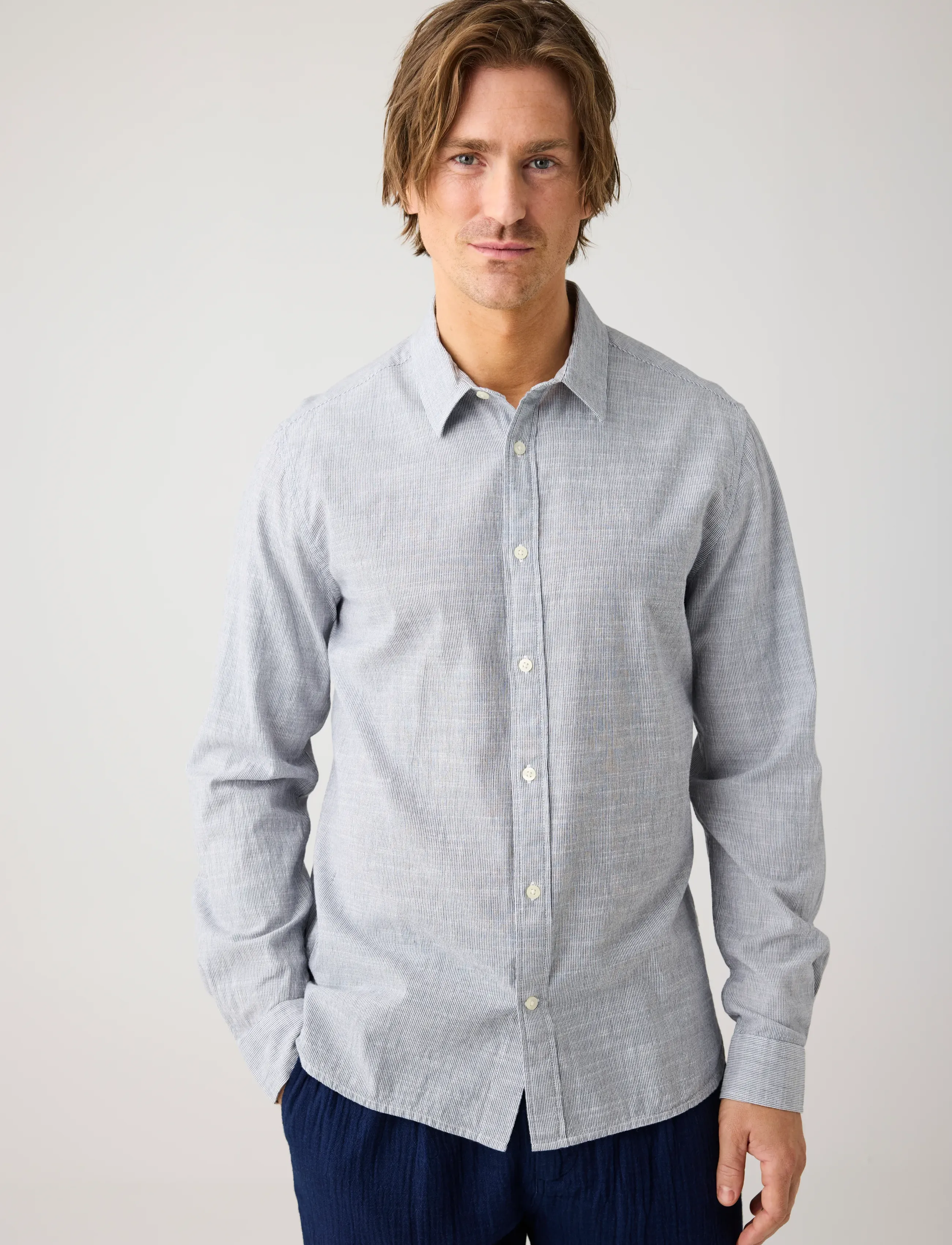 Knowledge Cotton Apparel Dune regular stripe shirt - Knowledge Cotton Apparel - BLUE STRIPE / blue