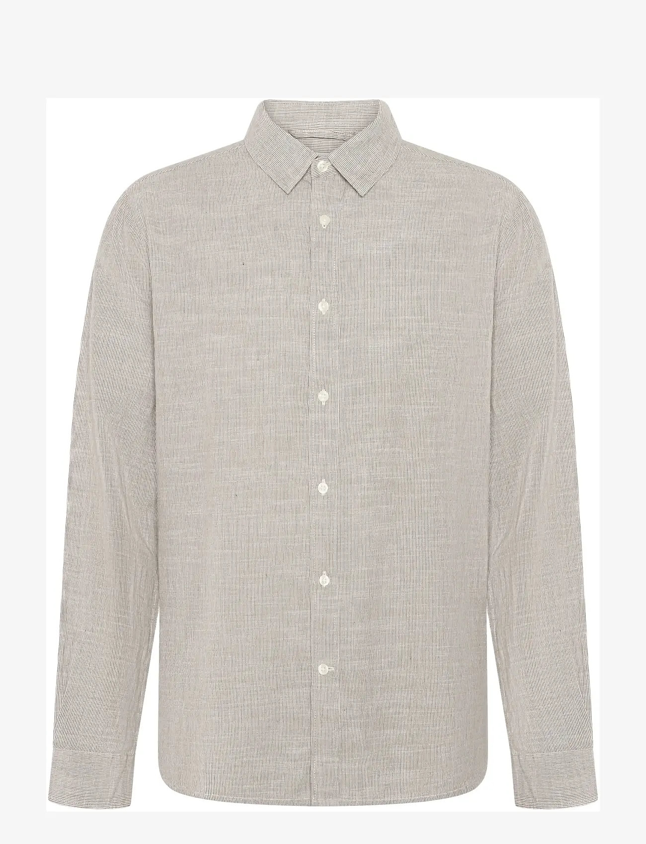 Knowledge Cotton Apparel - Dune regular stripe shirt - stribede skjorter - green stripe - 0