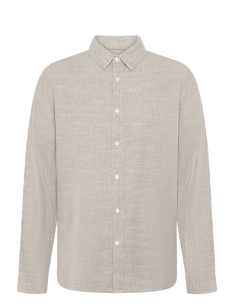 Knowledge Cotton Apparel - Dune regular stripe shirt - stribede skjorter - green stripe - 0