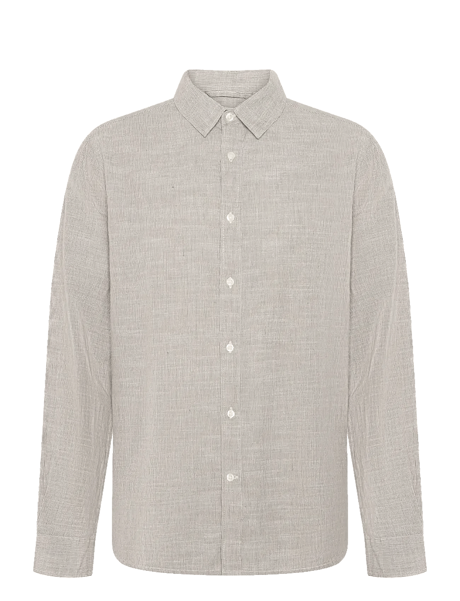 Knowledge Cotton Apparel - Dune regular stripe shirt - stribede skjorter - green stripe - 1