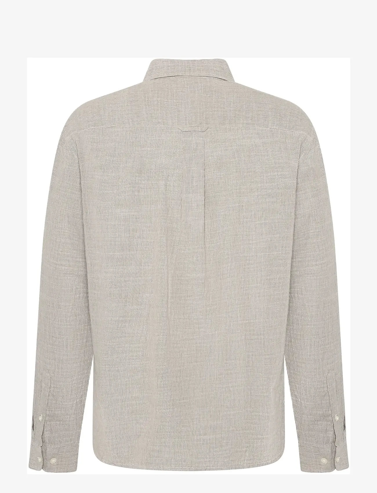 Knowledge Cotton Apparel - Dune regular stripe shirt - stribede skjorter - green stripe - 1