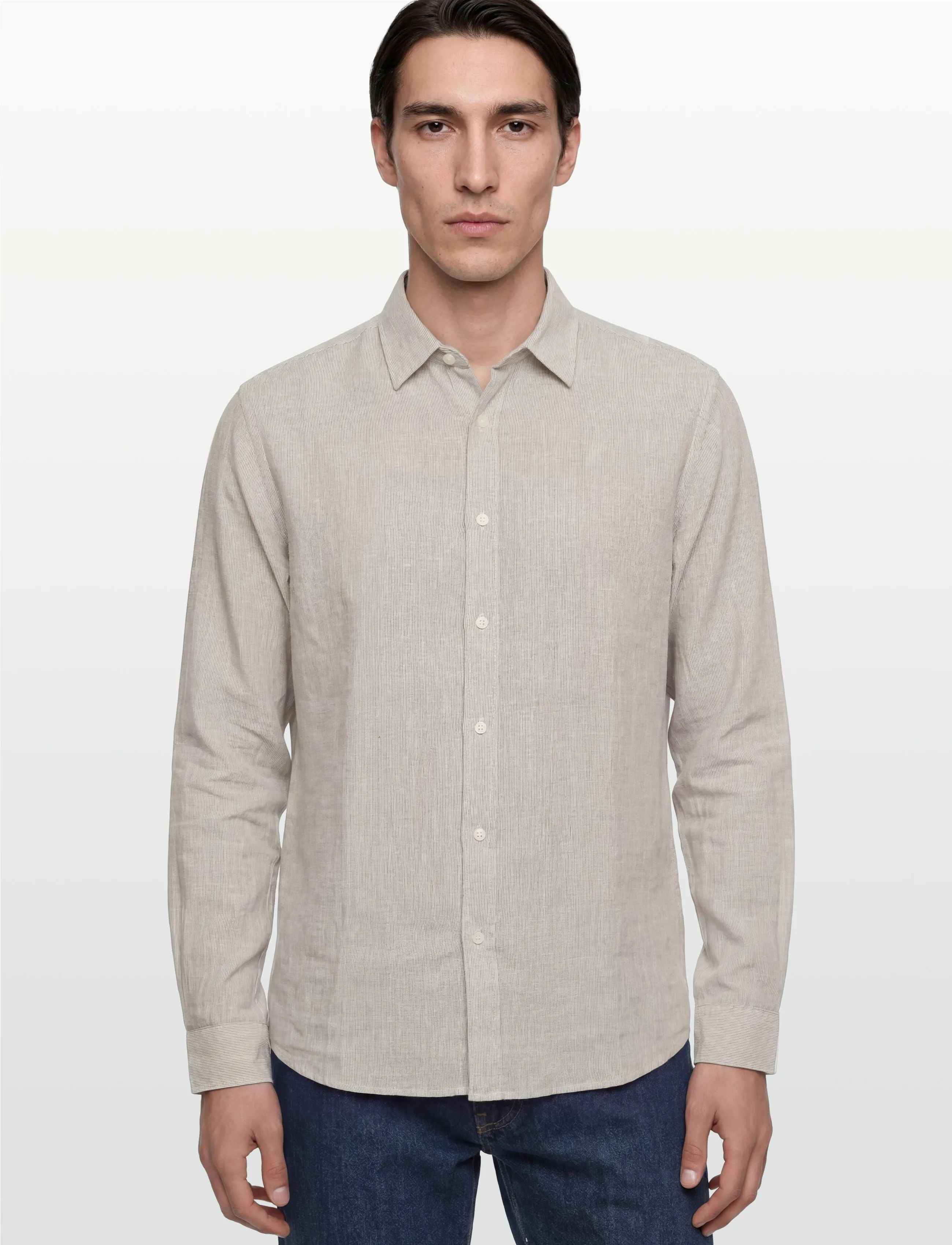 Knowledge Cotton Apparel - Dune regular stripe shirt - casual skjorter - green stripe - 4
