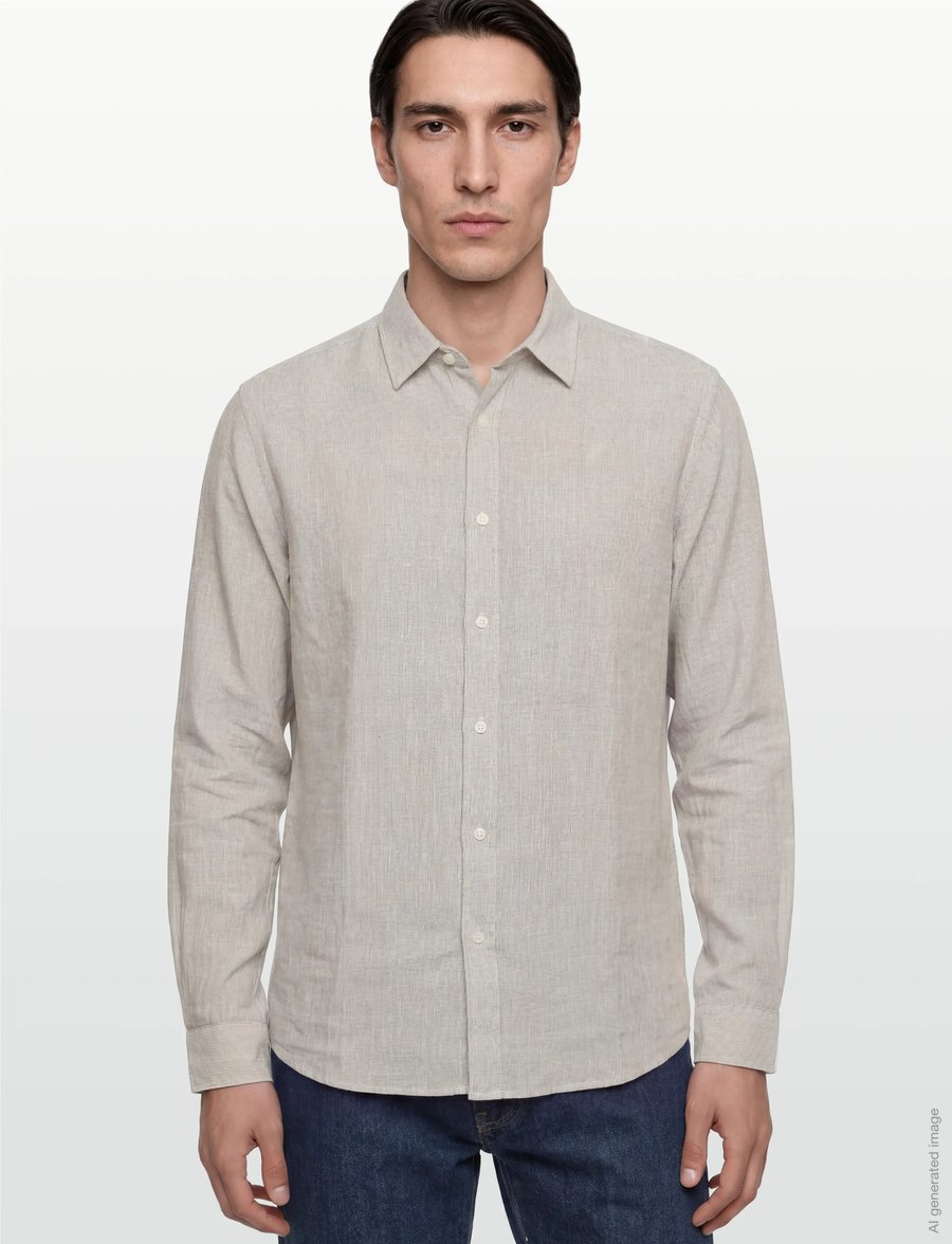 Knowledge Cotton Apparel - Dune regular stripe shirt - stribede skjorter - green stripe - 4
