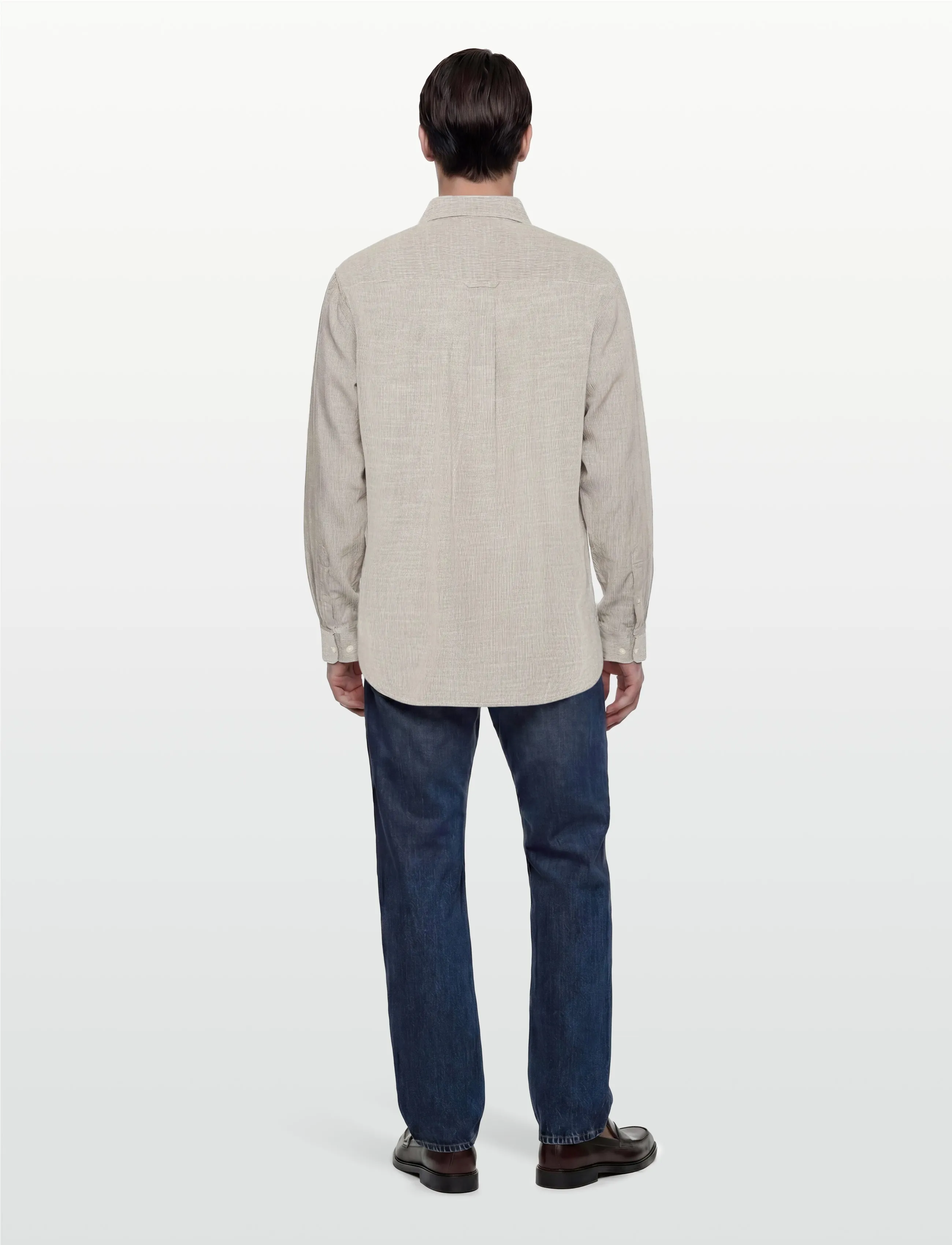 Knowledge Cotton Apparel - Dune regular stripe shirt - casual skjorter - green stripe - 5