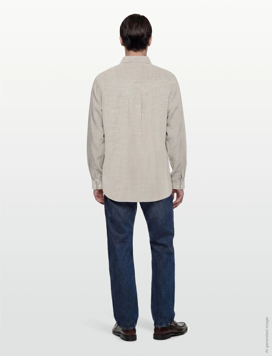 Knowledge Cotton Apparel - Dune regular stripe shirt - stribede skjorter - green stripe - 5