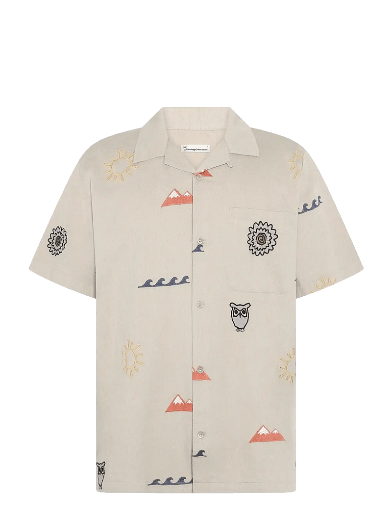 Knowledge Cotton Apparel - Relaxed embroidery short sleeve shi - lühikeste varrukatega särgid - light feather gray - 1