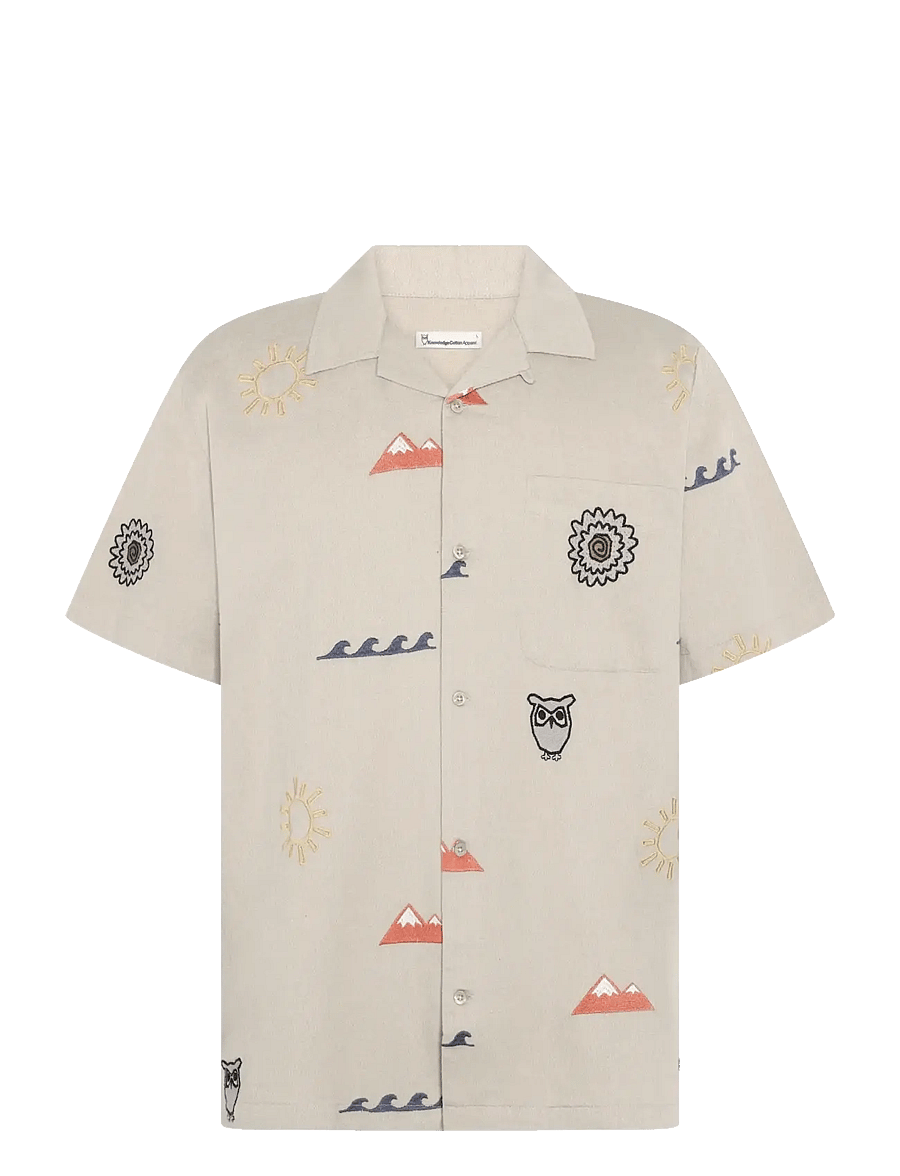 Knowledge Cotton Apparel - Relaxed embroidery short sleeve shi - kurzarmhemden - light feather gray - 1