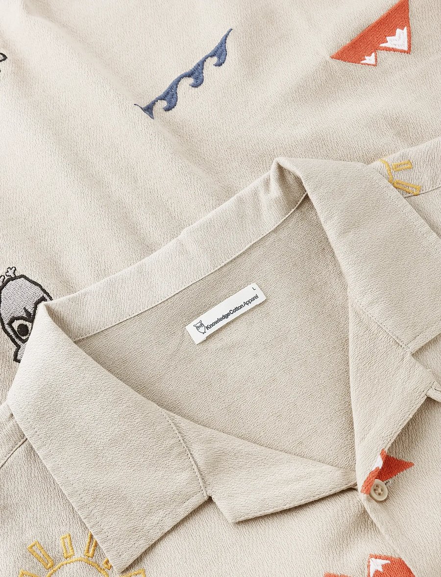 Knowledge Cotton Apparel - Relaxed embroidery short sleeve shi - kurzarmhemden - light feather gray - 3