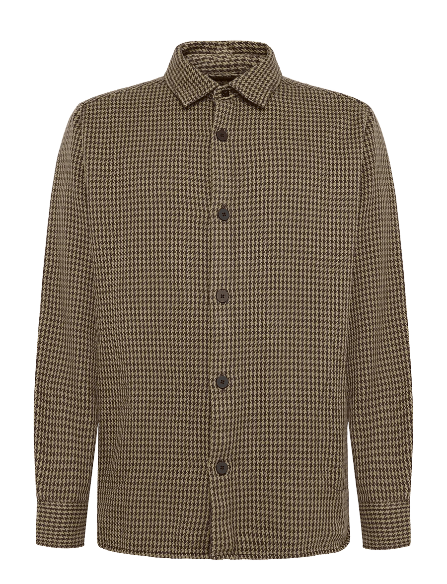 Knowledge Cotton Apparel - Loose houndtooth overshirt - dark brown check - 1