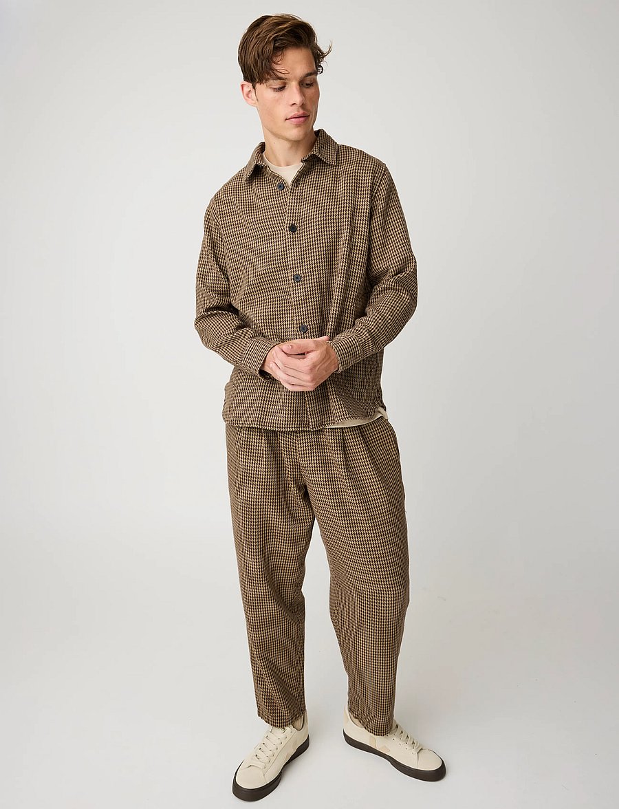 Knowledge Cotton Apparel - Loose houndtooth overshirt - dark brown check - 0