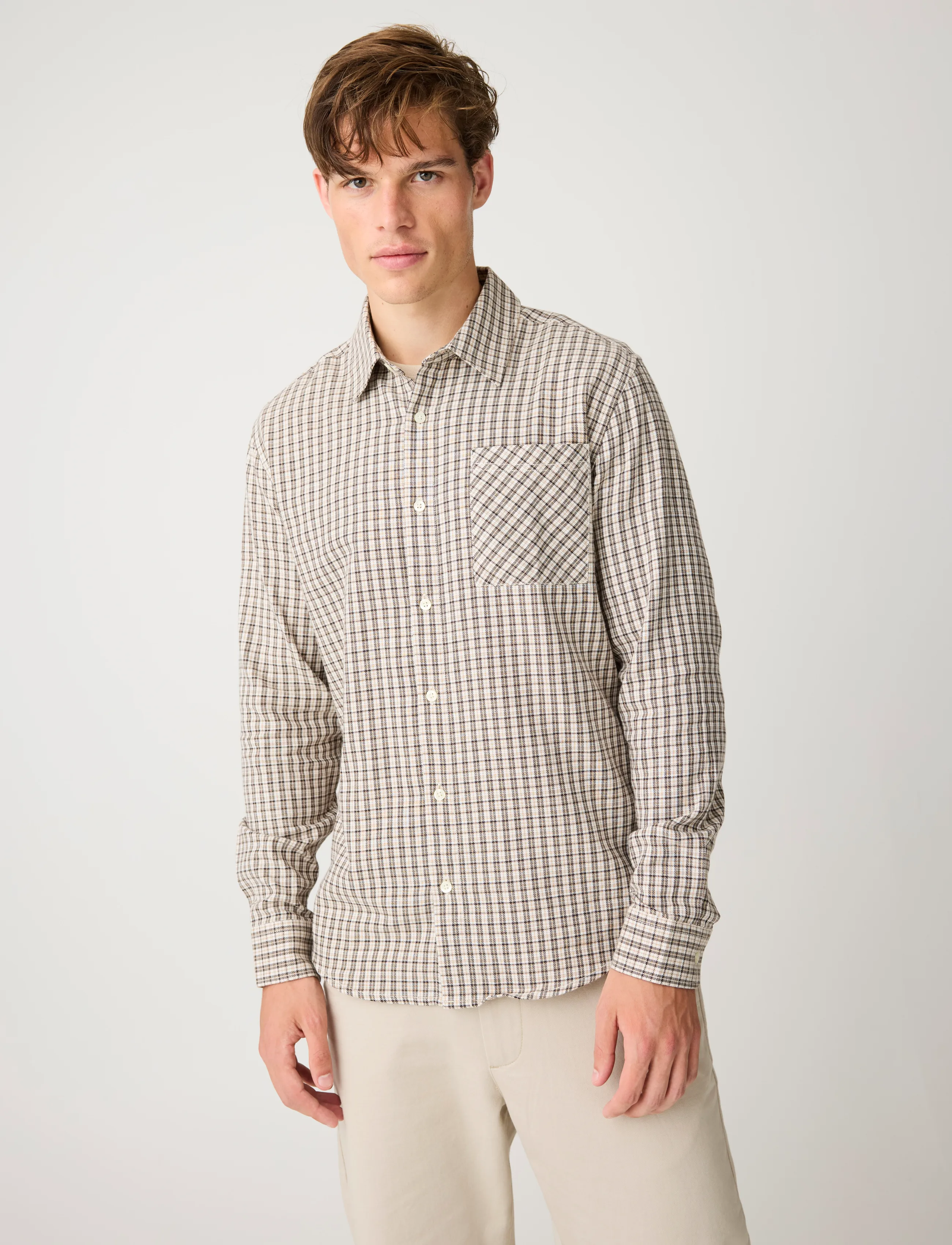 Knowledge Cotton Apparel Dune Regular Check Shirt, L, Shirts, Beige - Checkered Männerswear