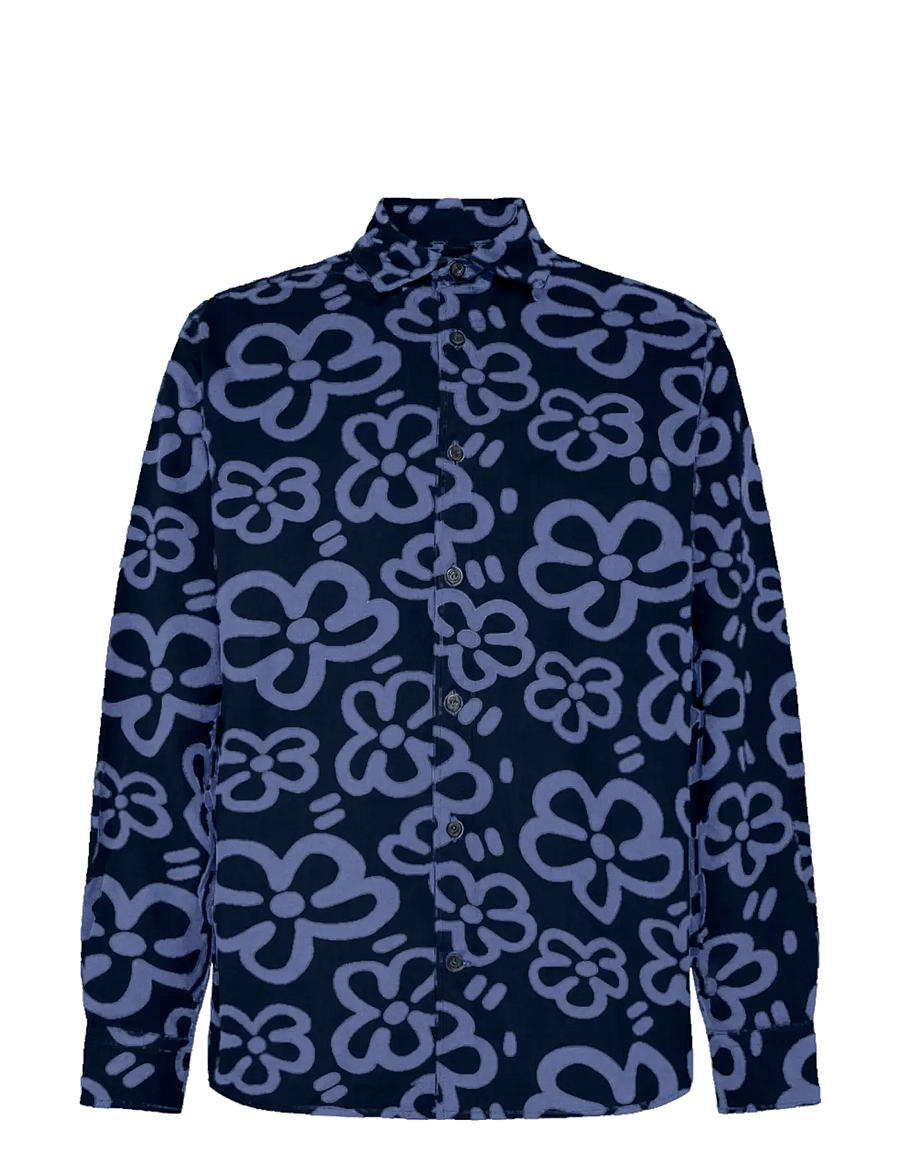 Knowledge Cotton Apparel - Sleet comfort corduroy print shirt - gemusterte hemden - blue - 1