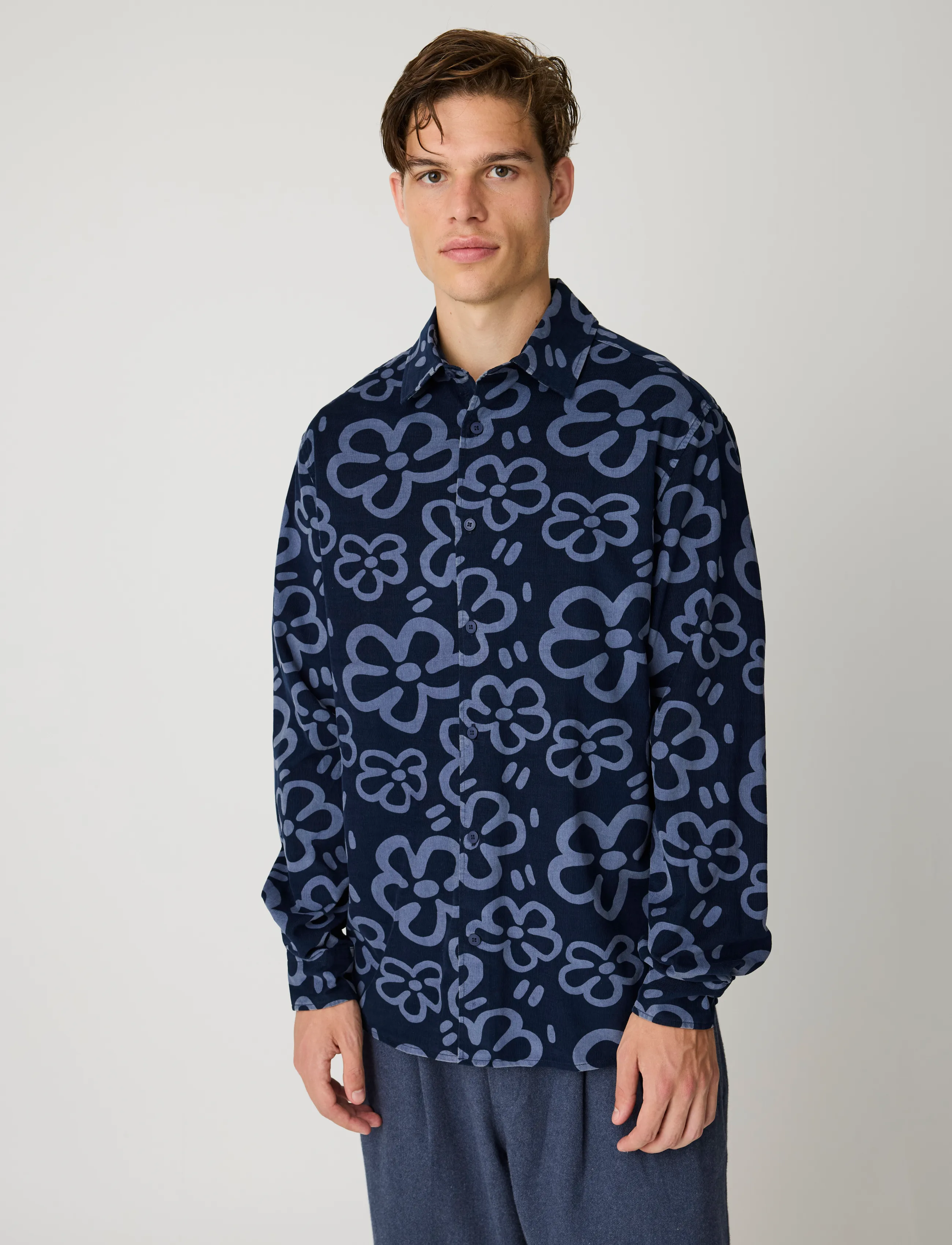 Knowledge Cotton Apparel Sleet comfort corduroy print shirt - Kleidung - BLUE / blue