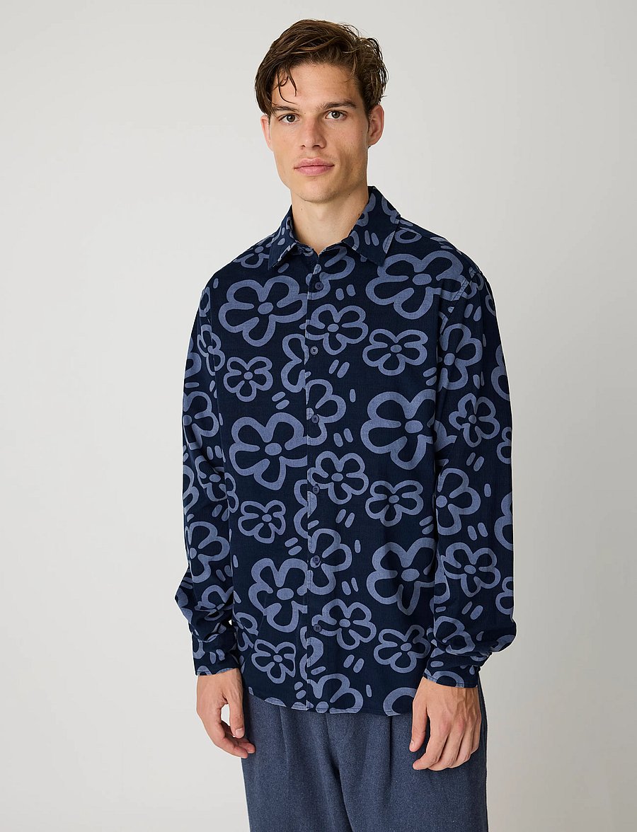 Knowledge Cotton Apparel - Sleet comfort corduroy print shirt - gemusterte hemden - blue - 0