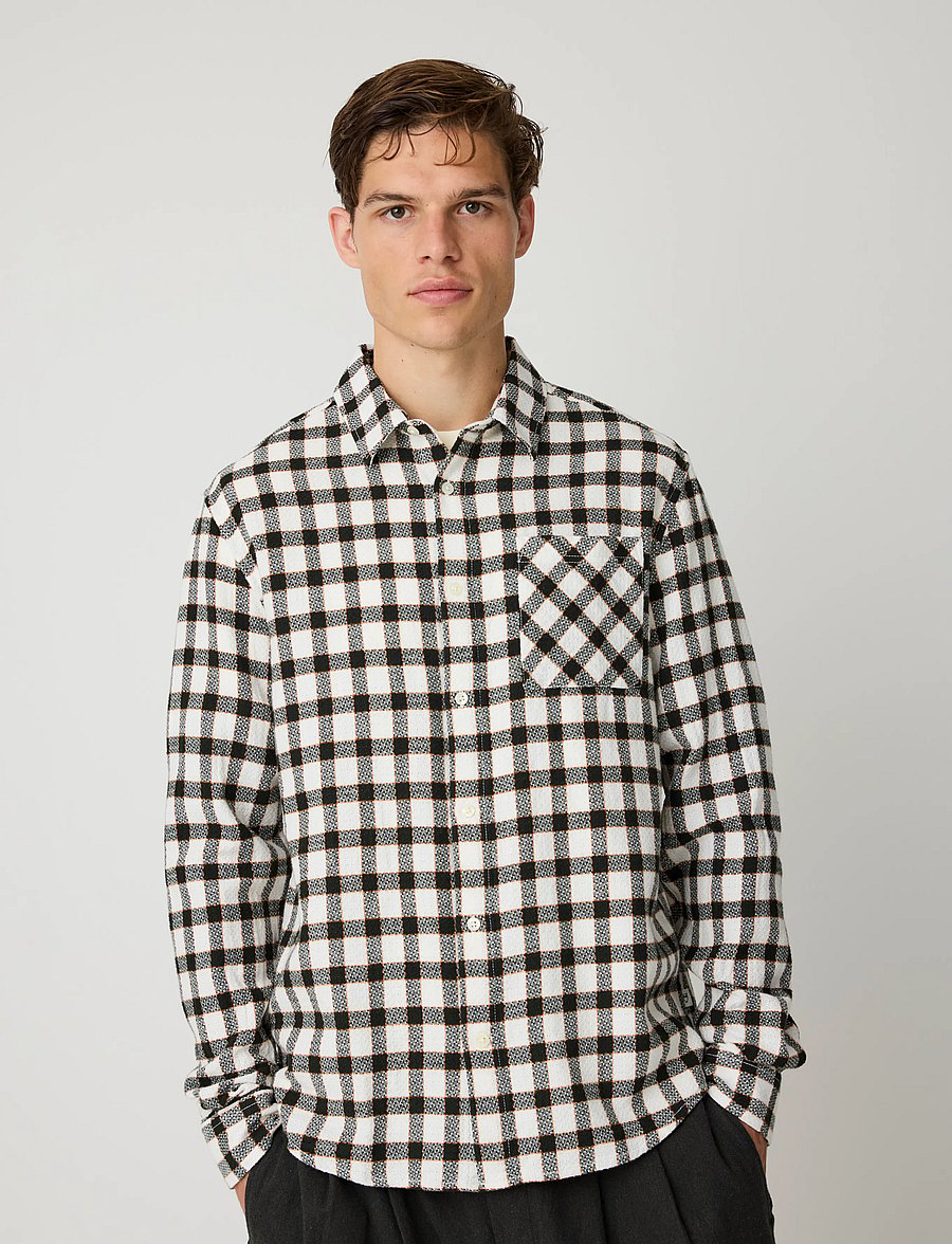 Knowledge Cotton Apparel - Dune regular checked structure shir - ternede skjorter - green check - 0