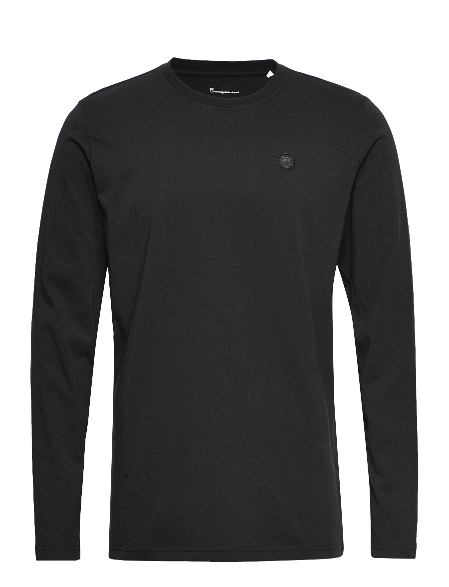 Knowledge Cotton Apparel - VIGGO badge long sleeve - Regenerat - langärmelige t-shirts - black jet - 0