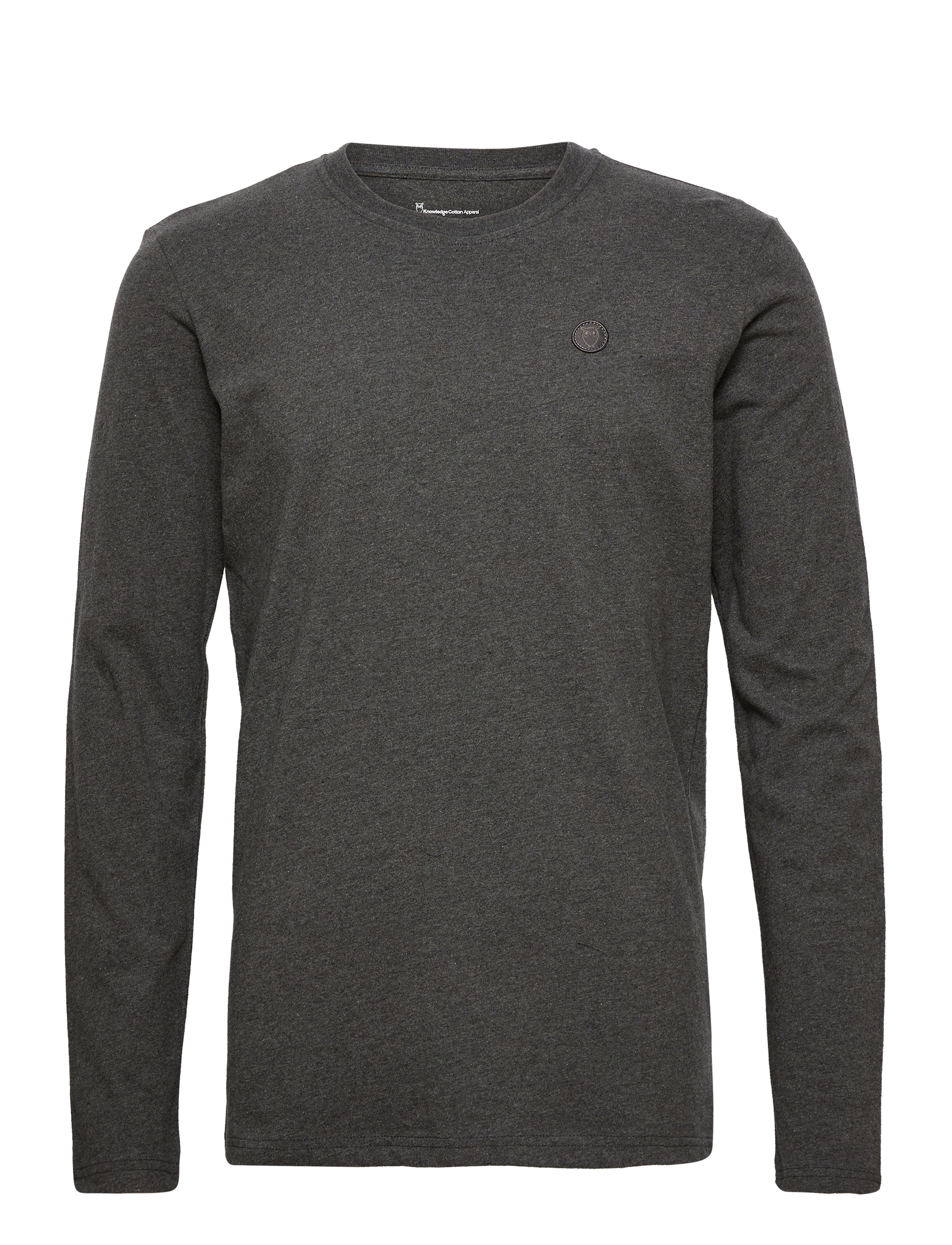 Knowledge Cotton Apparel VIGGO badge long sleeve - Regenerat - T-särgid - DARK GREY MELANGE / grey