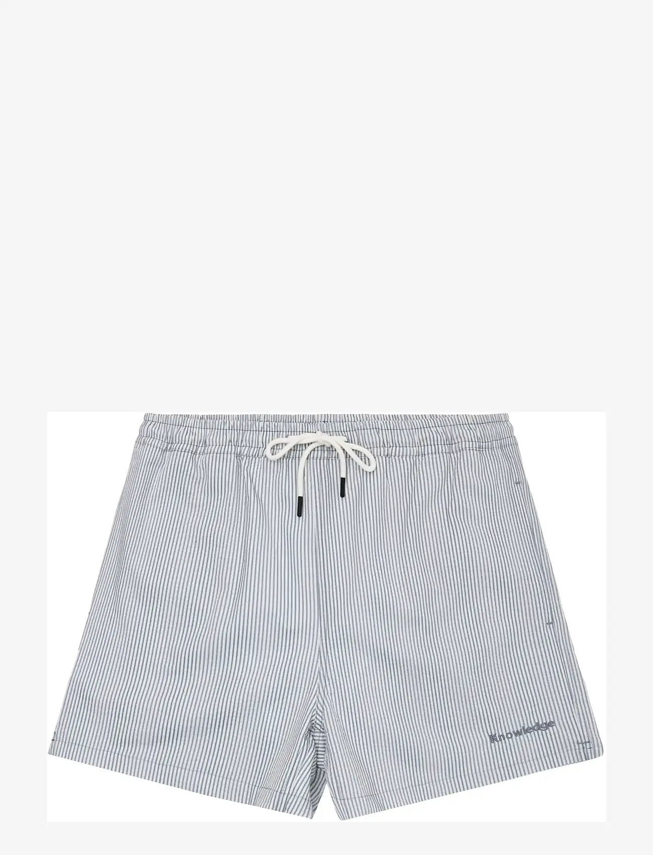 Knowledge Cotton Apparel - Mid-thigh seersucker swimshorts - badeshorts - blue stripe - 1