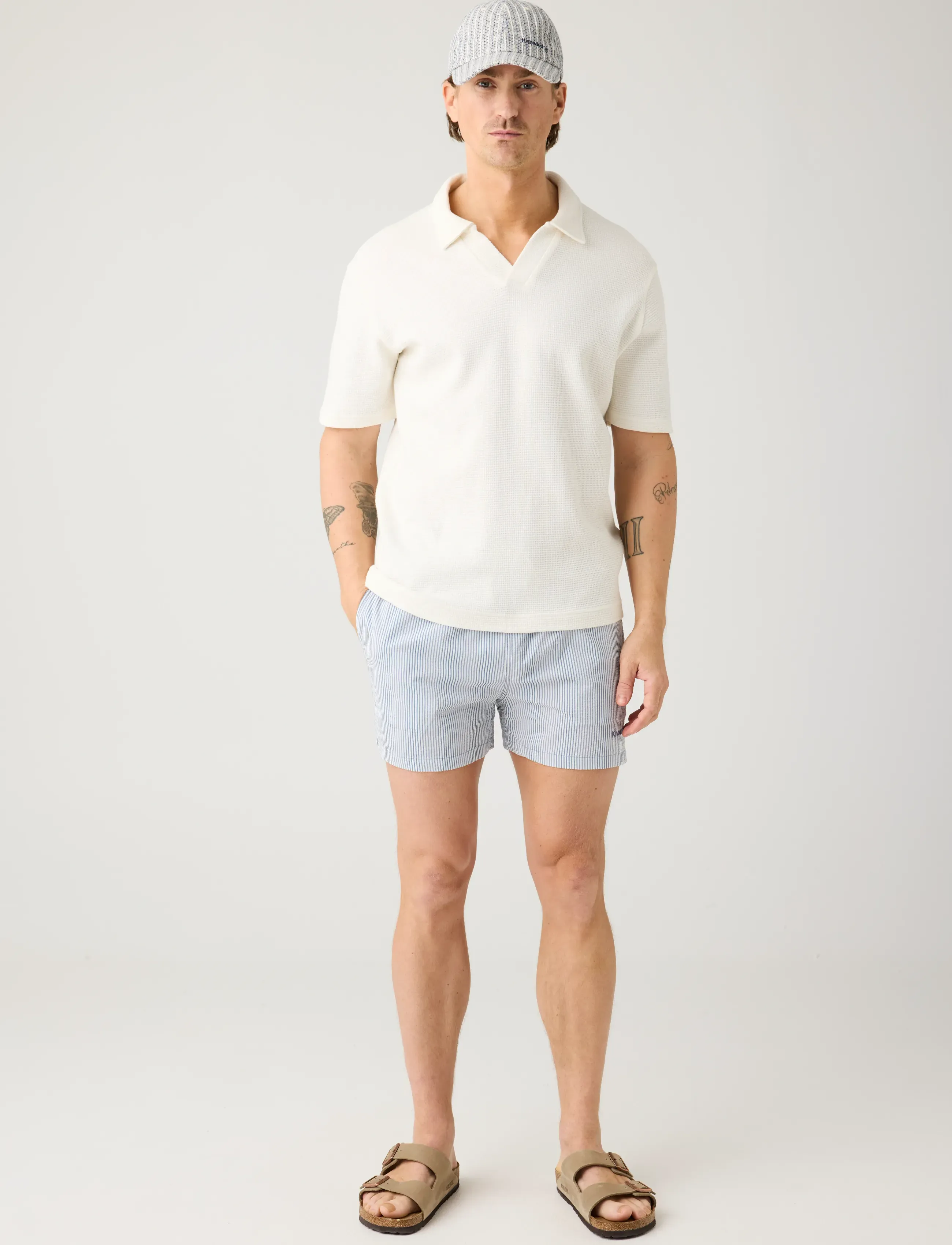 Knowledge Cotton Apparel Mid-thigh seersucker swimshorts - Shop by style - BLUE STRIPE / blue
