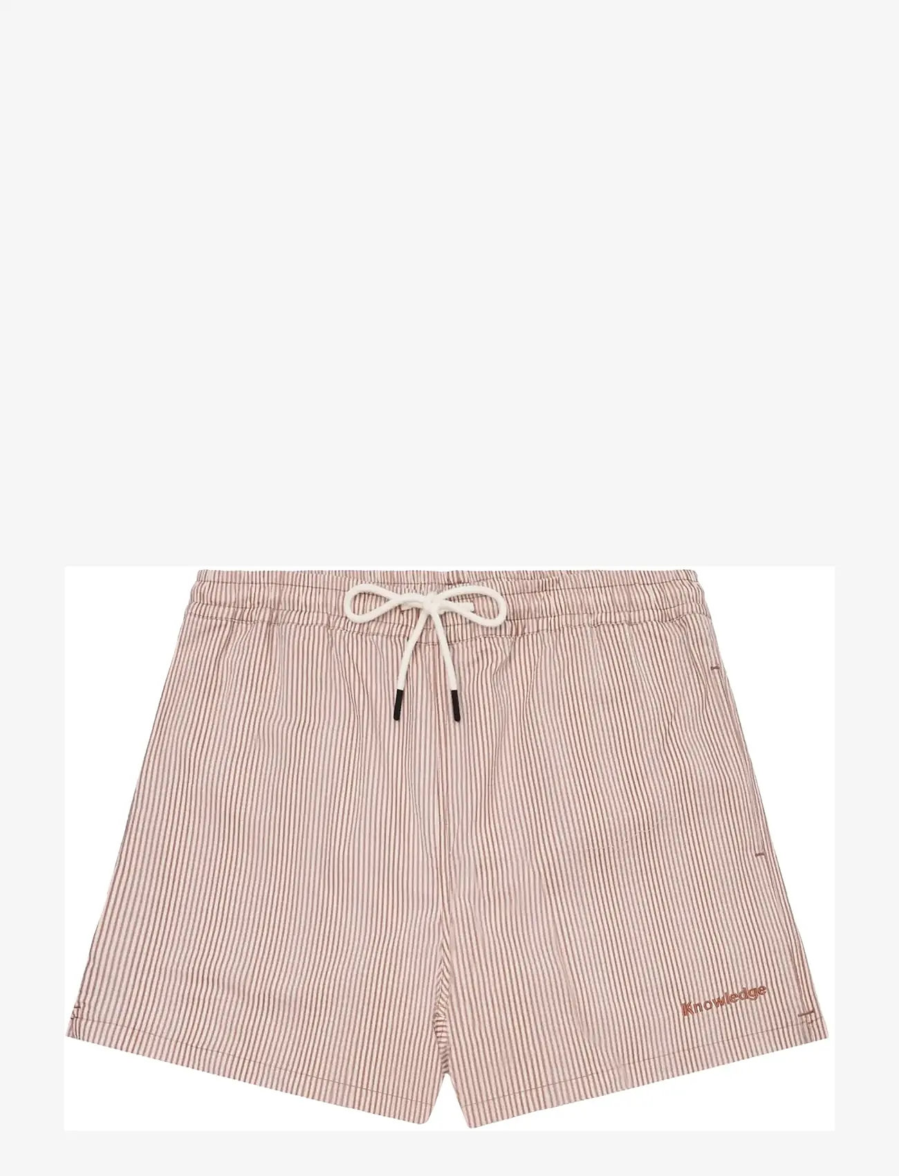 Knowledge Cotton Apparel - Mid-thigh seersucker swimshorts - badeshorts - red stripe - 1