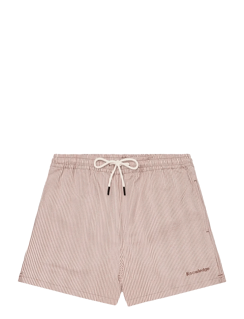Knowledge Cotton Apparel - Mid-thigh seersucker swimshorts - badeshorts - red stripe - 1