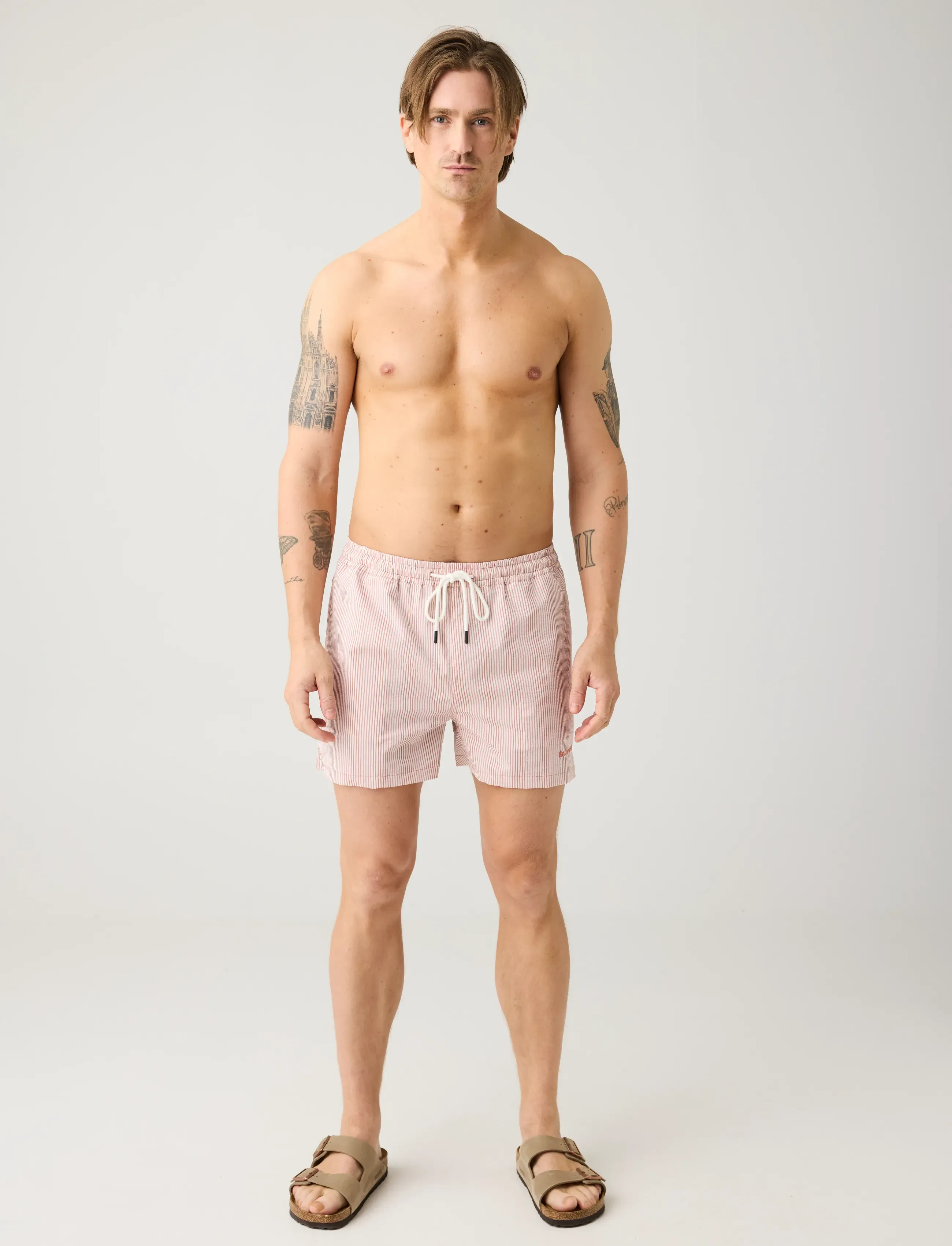 Knowledge Cotton Apparel Mid-thigh seersucker swimshorts - Inspiration - RED STRIPE / red