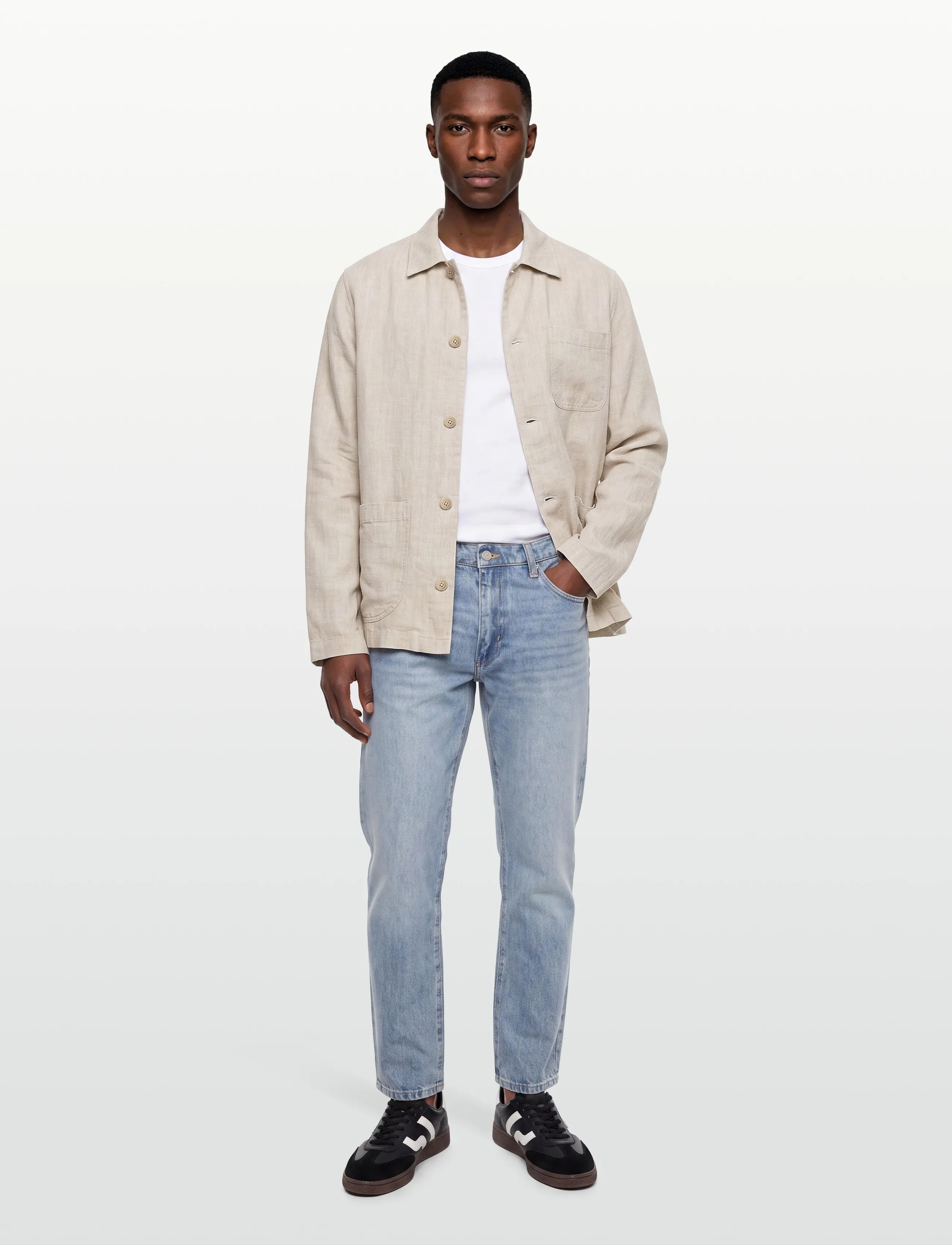 Knowledge Cotton Apparel Linen Overshirt, Mænd, Hør Overshirt, Grå, Str: M