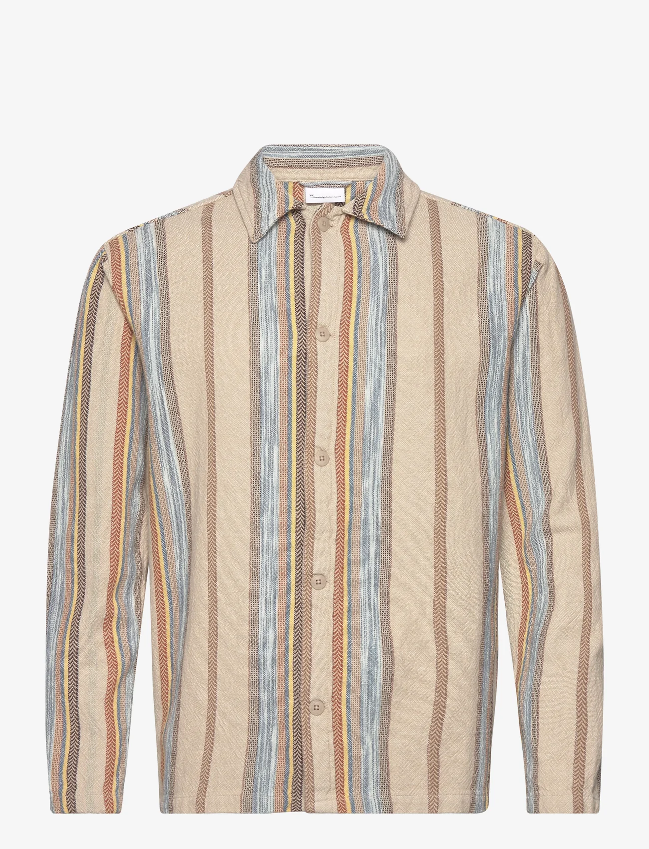 Knowledge Cotton Apparel - Regular woven striped overshirt - G - overshirts - beige stripe - 0