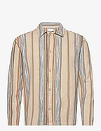 Regular woven striped overshirt - G - BEIGE STRIPE